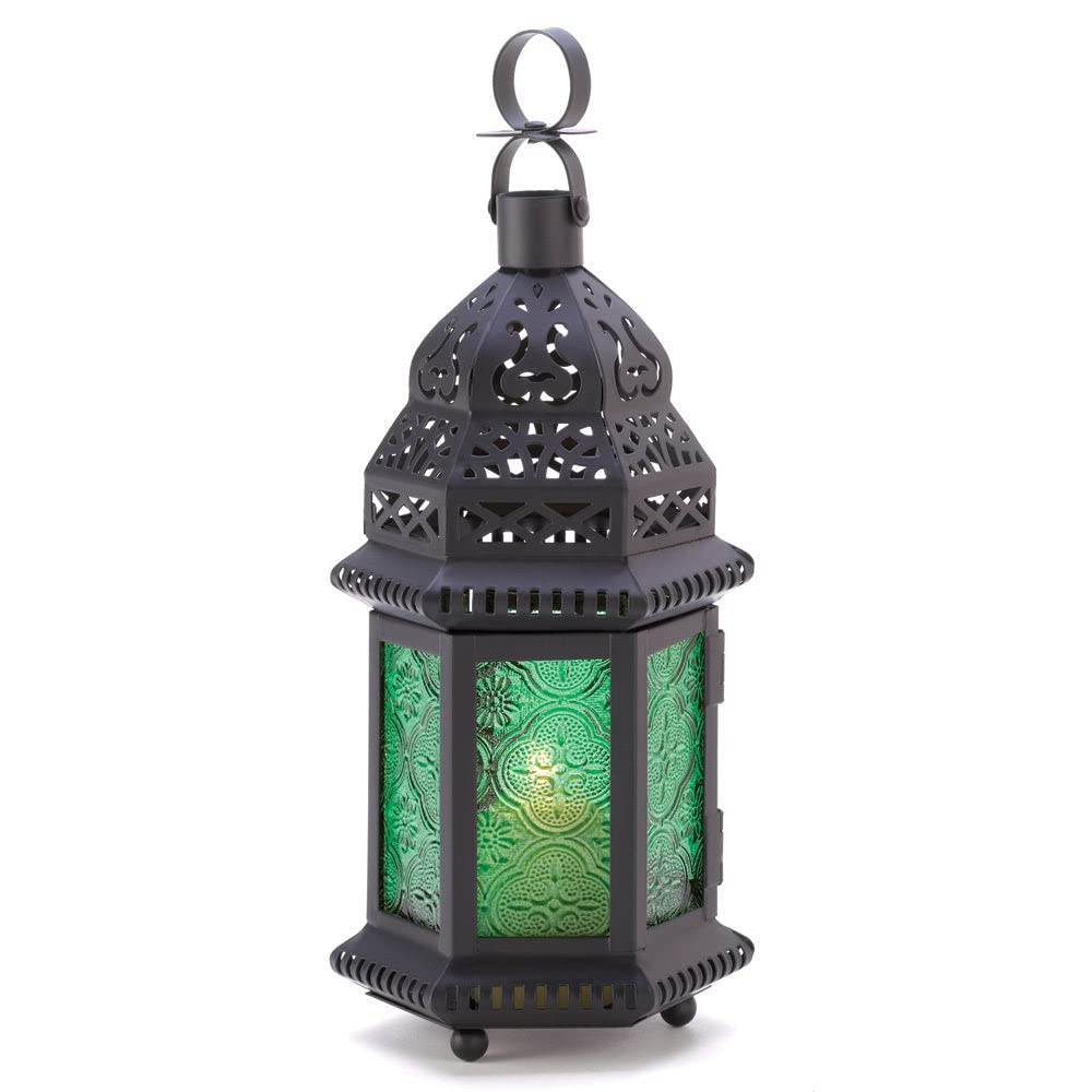 Zingz And Thingz Glass Moroccan Lantern In Green