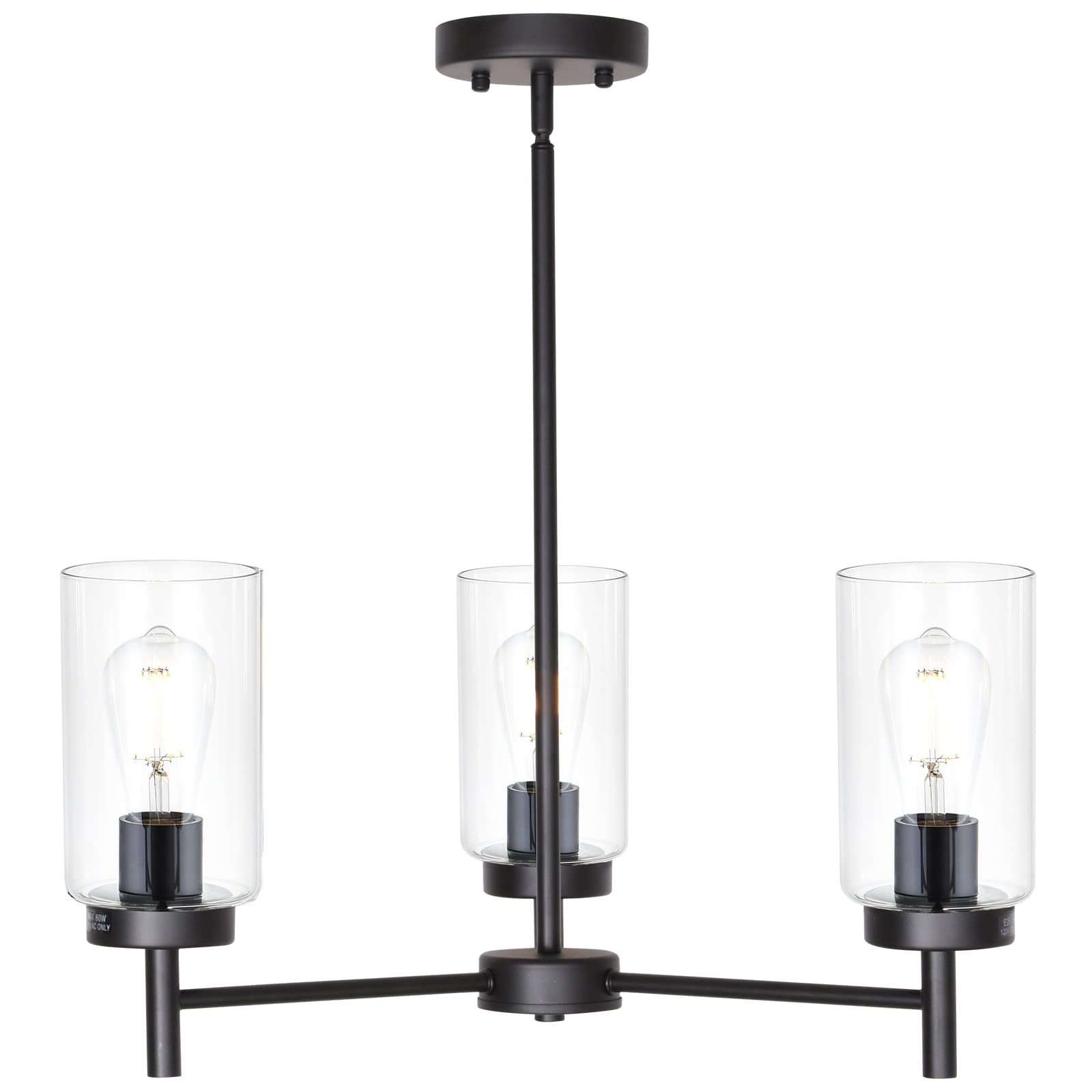 VINLUZ Farmhouse Chandelier Black 3 Light Metal Pendant Light Model 1810-3-11