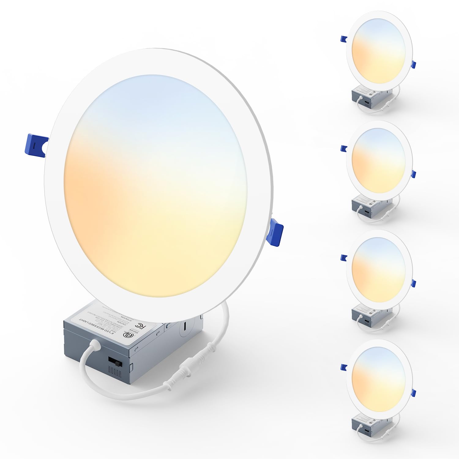 Veriligt 4 Pack 8 Inch LED Recessed Light, Dimmable, Damp Rated, 5CCT Selectable, 18W 1600LM, 120V, Silm Canless Wafer Ceiling L