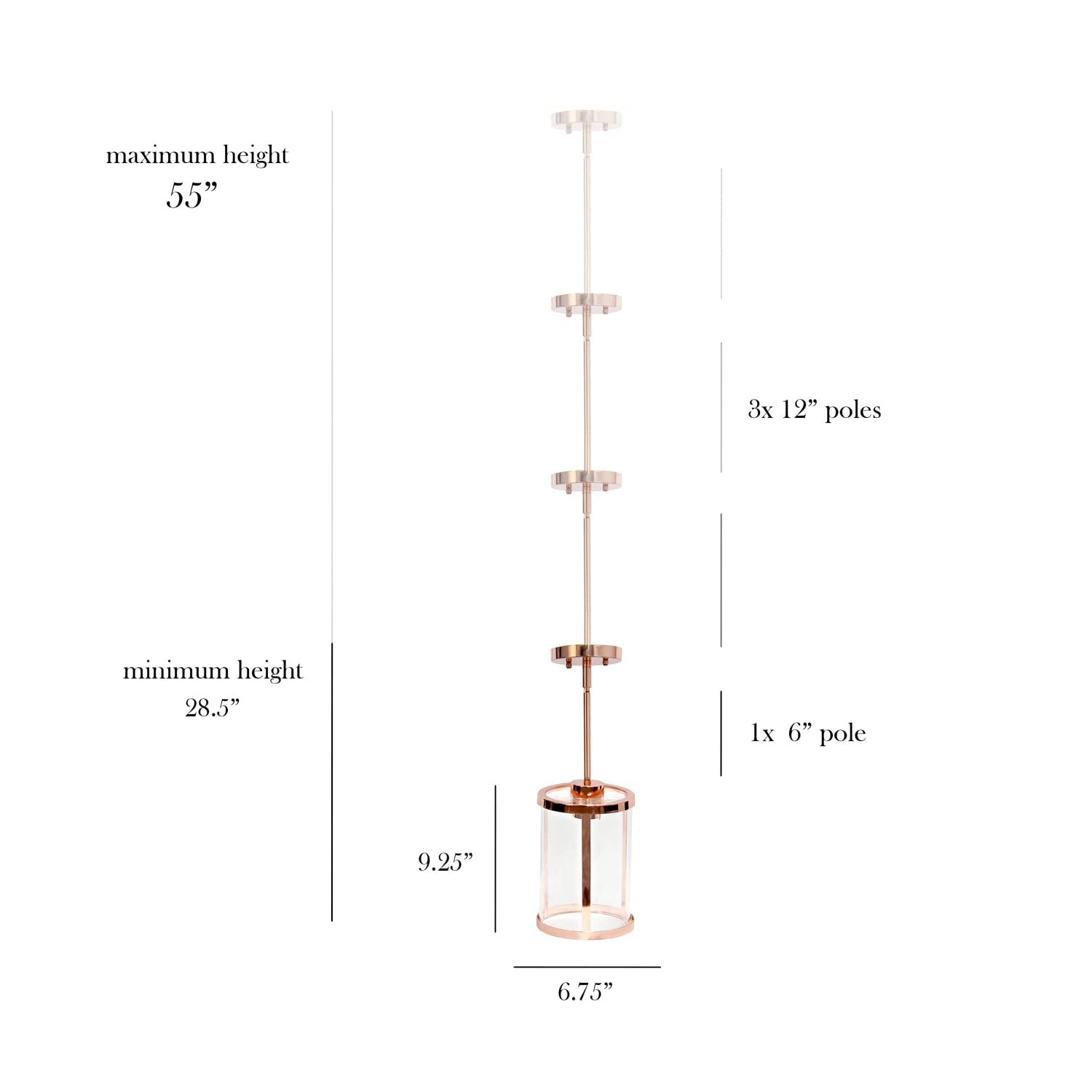 Elegant Designs PT1010-RGD 1-Light Pendant Light, Metal & Glass, 6.75inx6.75inx55in, Rose Gold, Vintage Modern Industrial