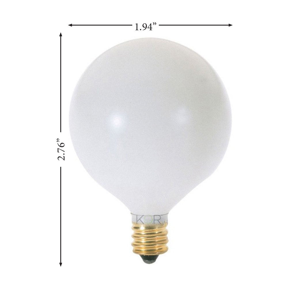Kor (Pack Of 10) G16.5 White Finsh Decorative (E12) Candelabra Base Globe Shape Incandescent 120V G16 1/2 Light Bulbs (25)