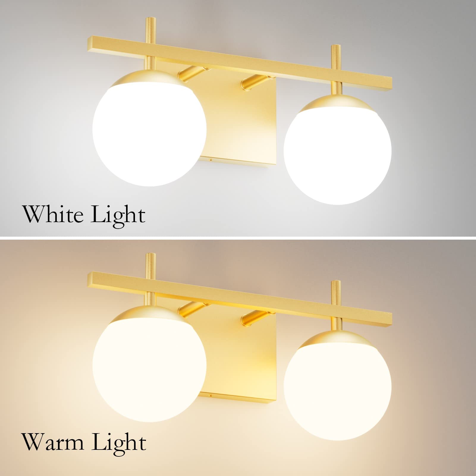 Ralbay 2-Light Gold Vanity Light Mid Century Modern Fixture Milky Glass Globe Model 1100