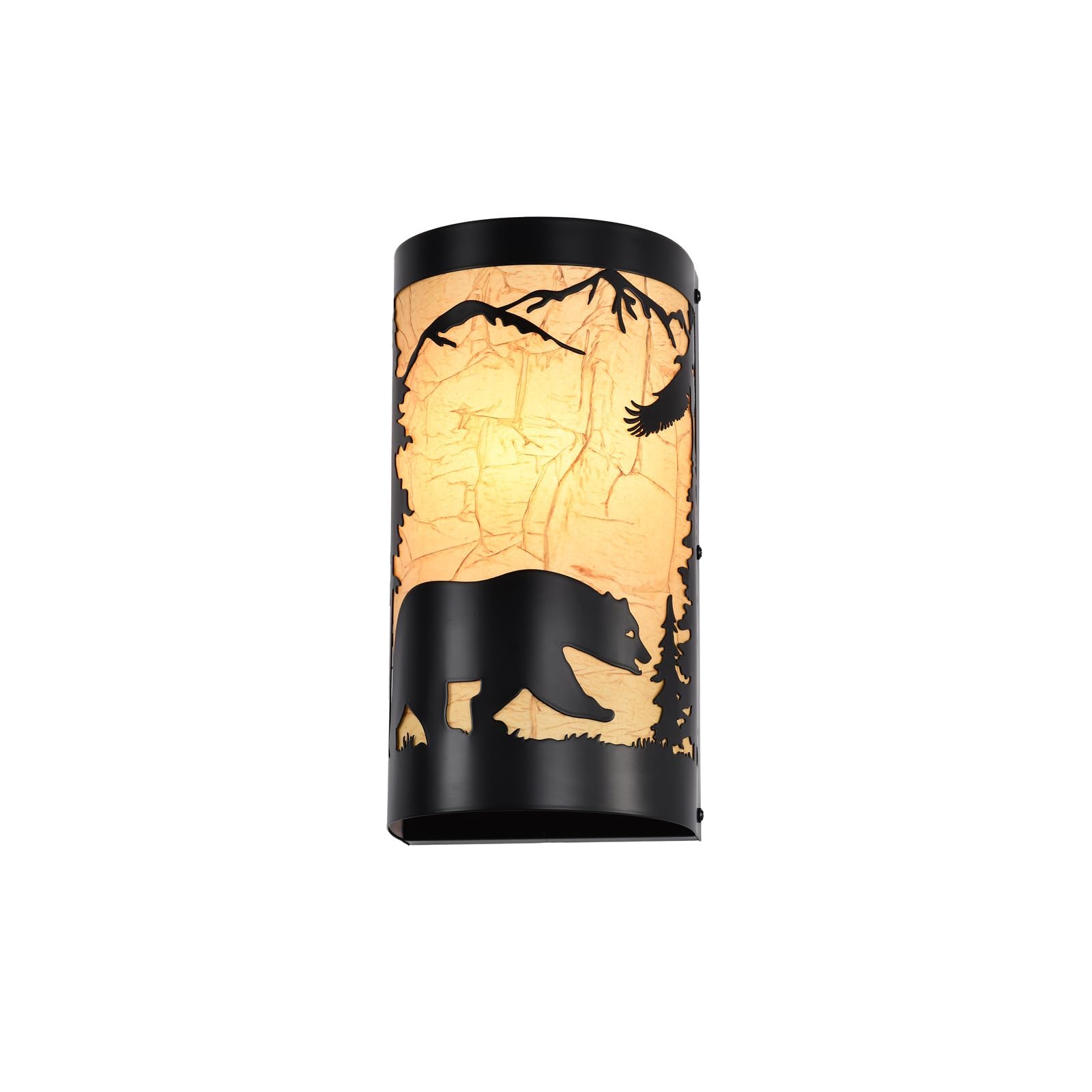 Sunnyin Black Wall Sconces,Bear Metal Yellow Parchment Rustic Wall Sconces,Farmhouse E26 Base Hallway Wall Light Fixtures,Indust