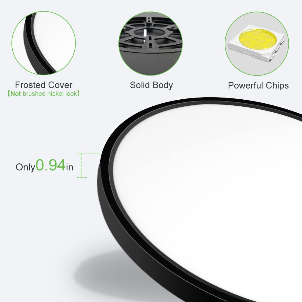 Lightingwill 15.7 Inch Black Flush Mount Led Ceiling Light Fixture 32W, 5000K Daylight White, 3800Lm, Flat Modern Round Closet L