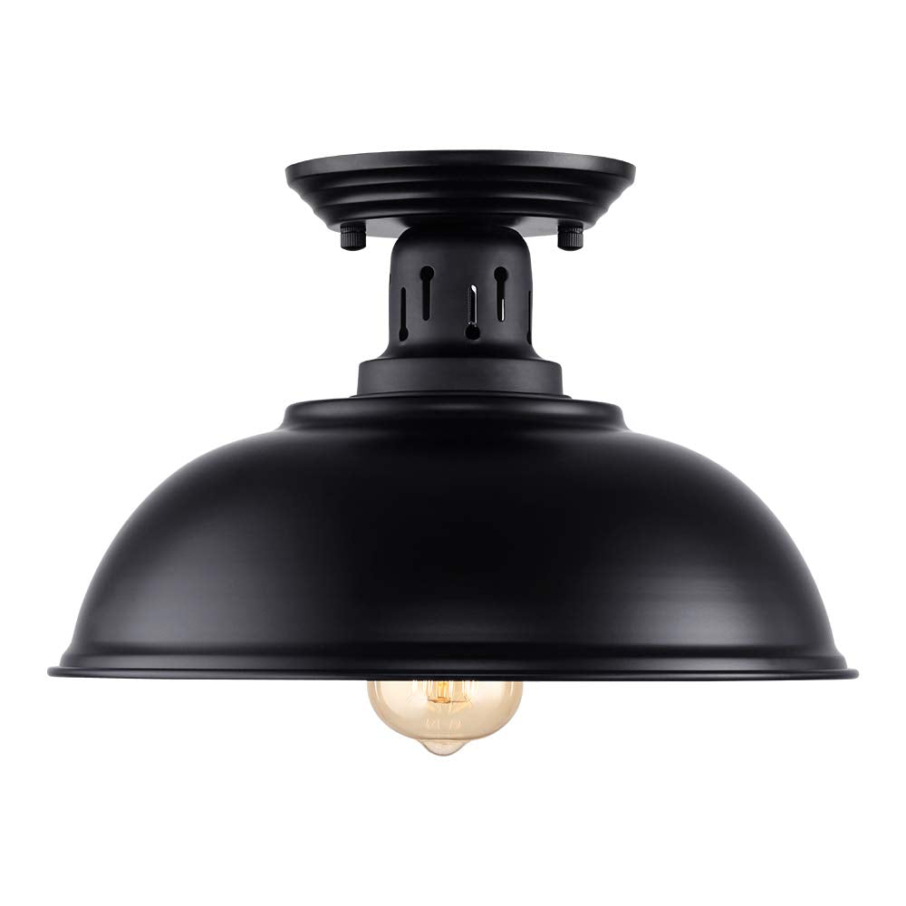 Hmvpl Black Semi Flush Mount Ceiling Light Fixture - Farmhouse Outdoor Lighting For Porch & Entryway