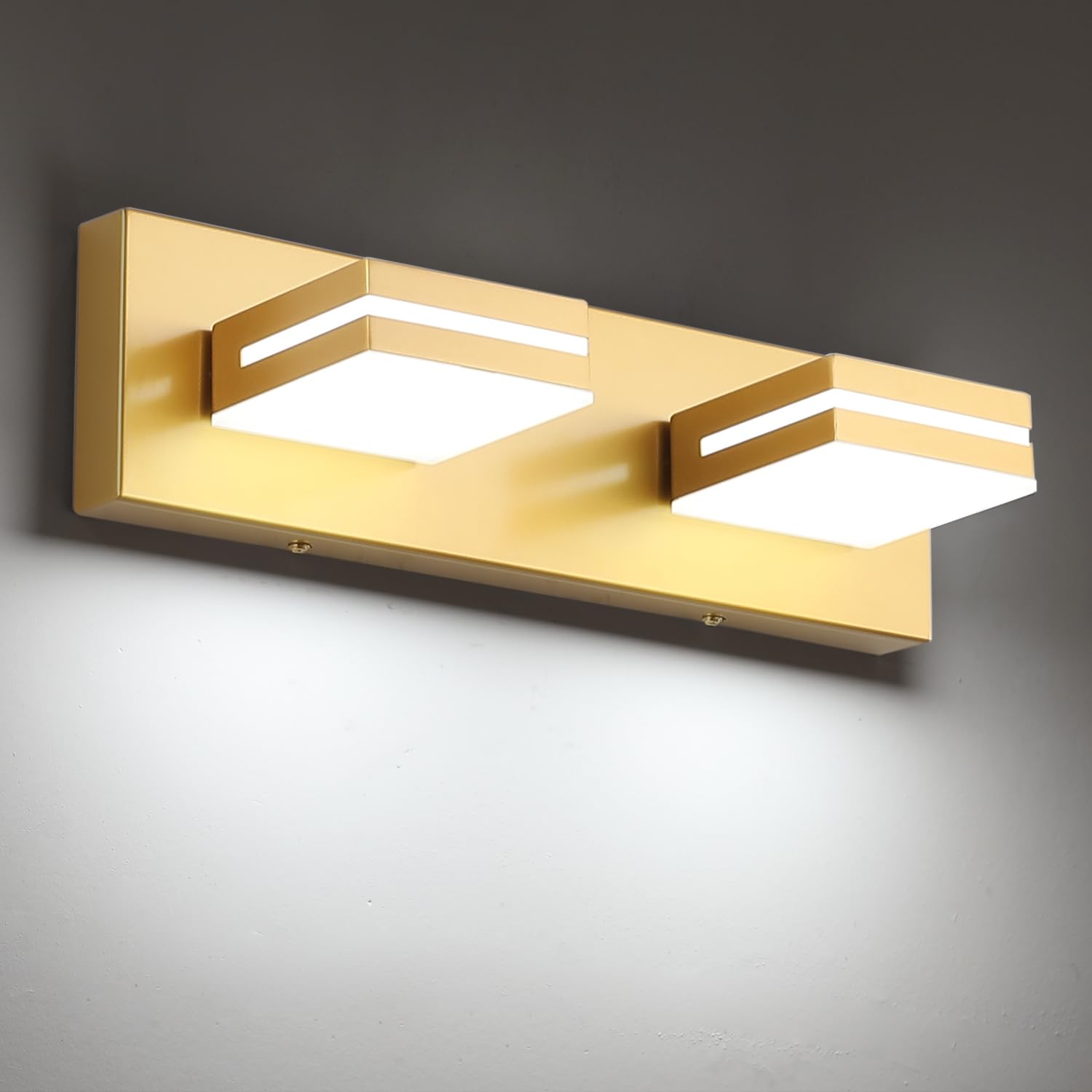 Sinerise Led Modern Bathroom Vanity Light Fixtures (2-Light, 15.5-Inch), Matte Gold Modern Acrylic Bathroom Wall Lighting Fixtur