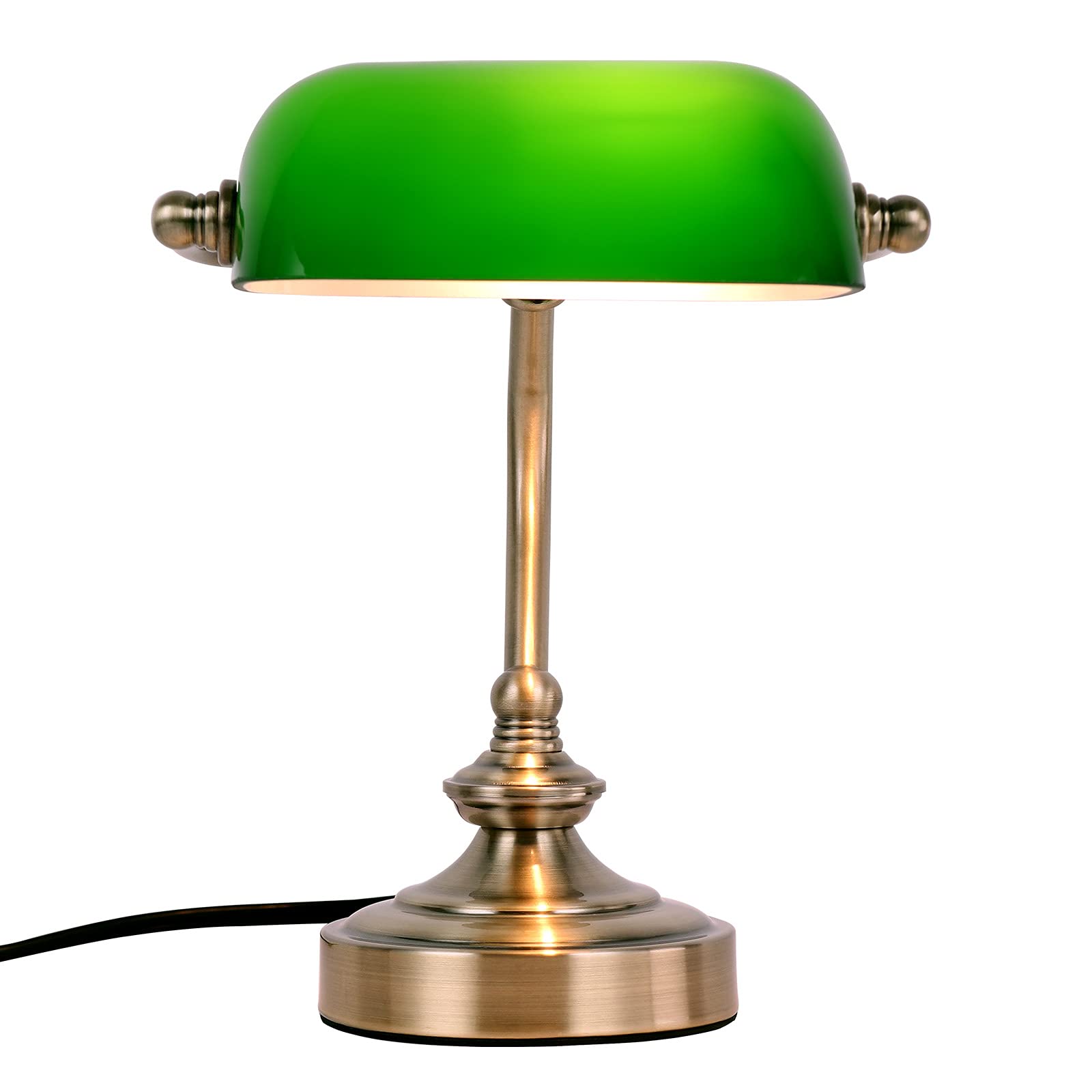 Firvre Mini Glass Bankers Lamp - Retro Bronze Finish, G9 Base, Vintage Table Lamp For Home Office