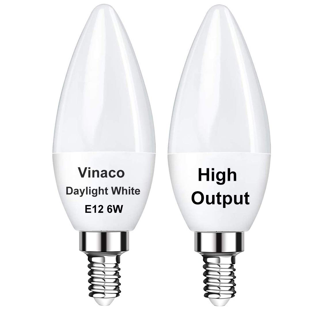 Vinaco E12 LED Bulb 60W 5000K Daylight White 2 Pack Candelabra Base 600LM