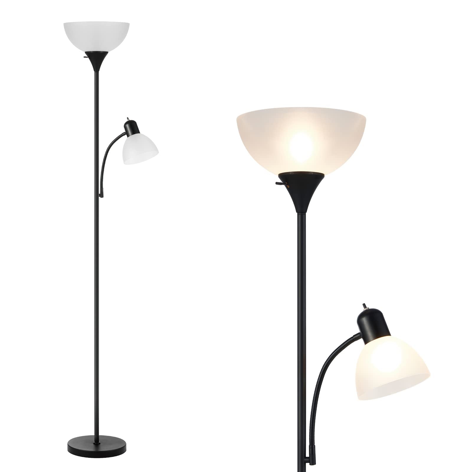 HonoDing Adjustable Black Floor Lamp with Reading Light Susan Modern Standing Lamp for Living Room/Office Lamps 72 Tall - 150-wa