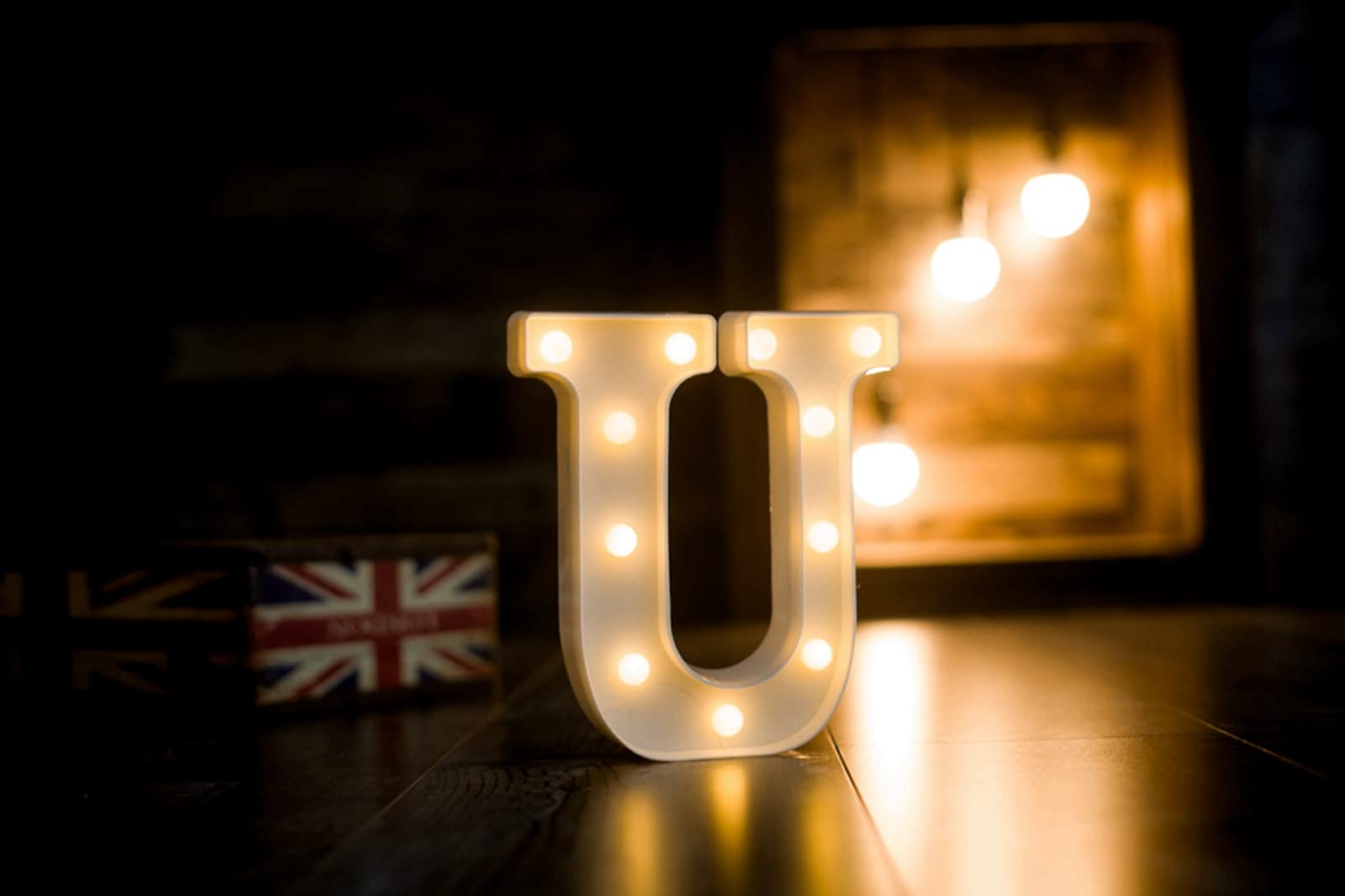 Foaky Led Letter Lights Sign Light Up Letters Sign For Night Light Wedding/Birthday Party Battery Powered Christmas Lamp Home Bar Decoration(U)