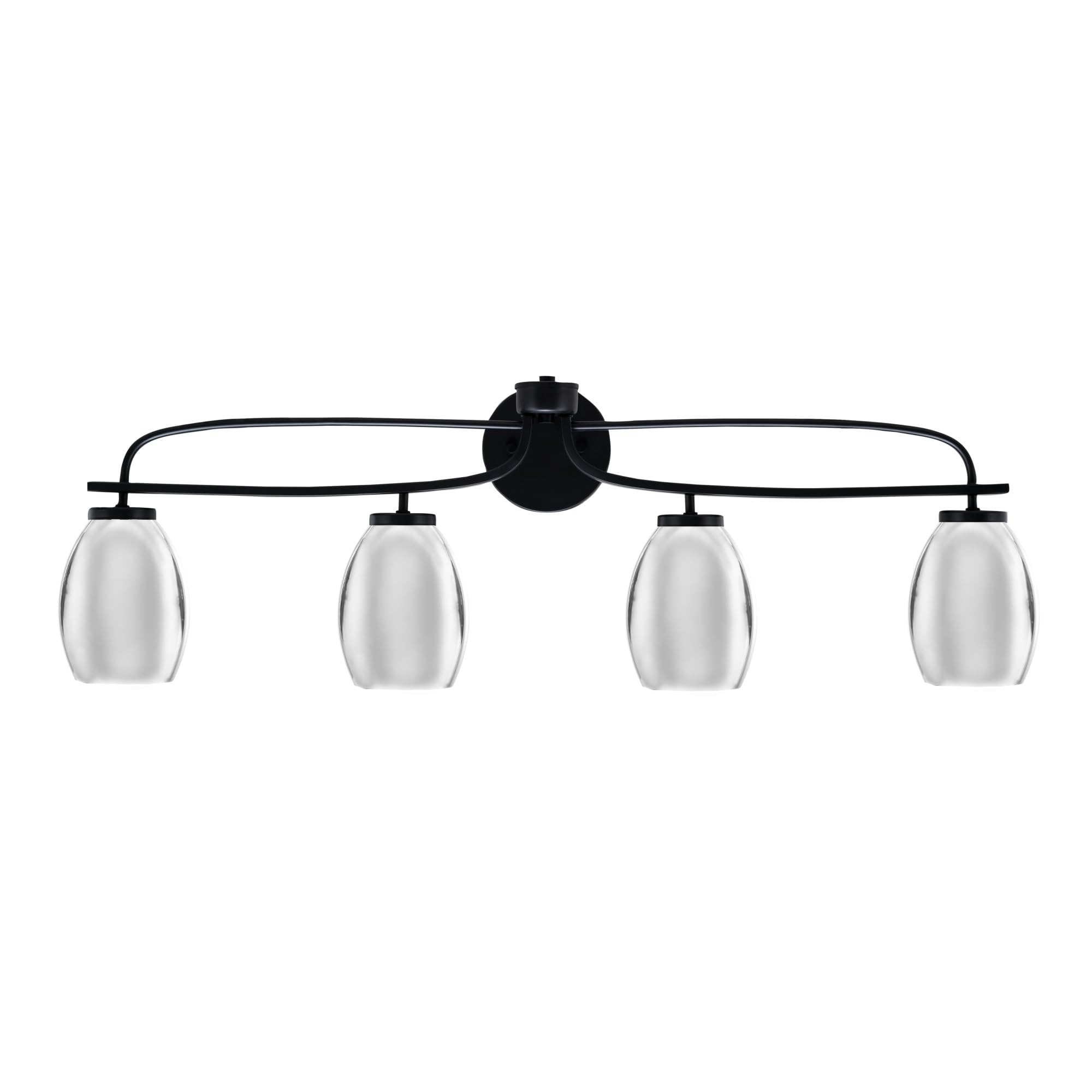 Cavella 4 Light Bath Bar Shown In Matte Black Finish With 5" Chrome Oval Metal Shades