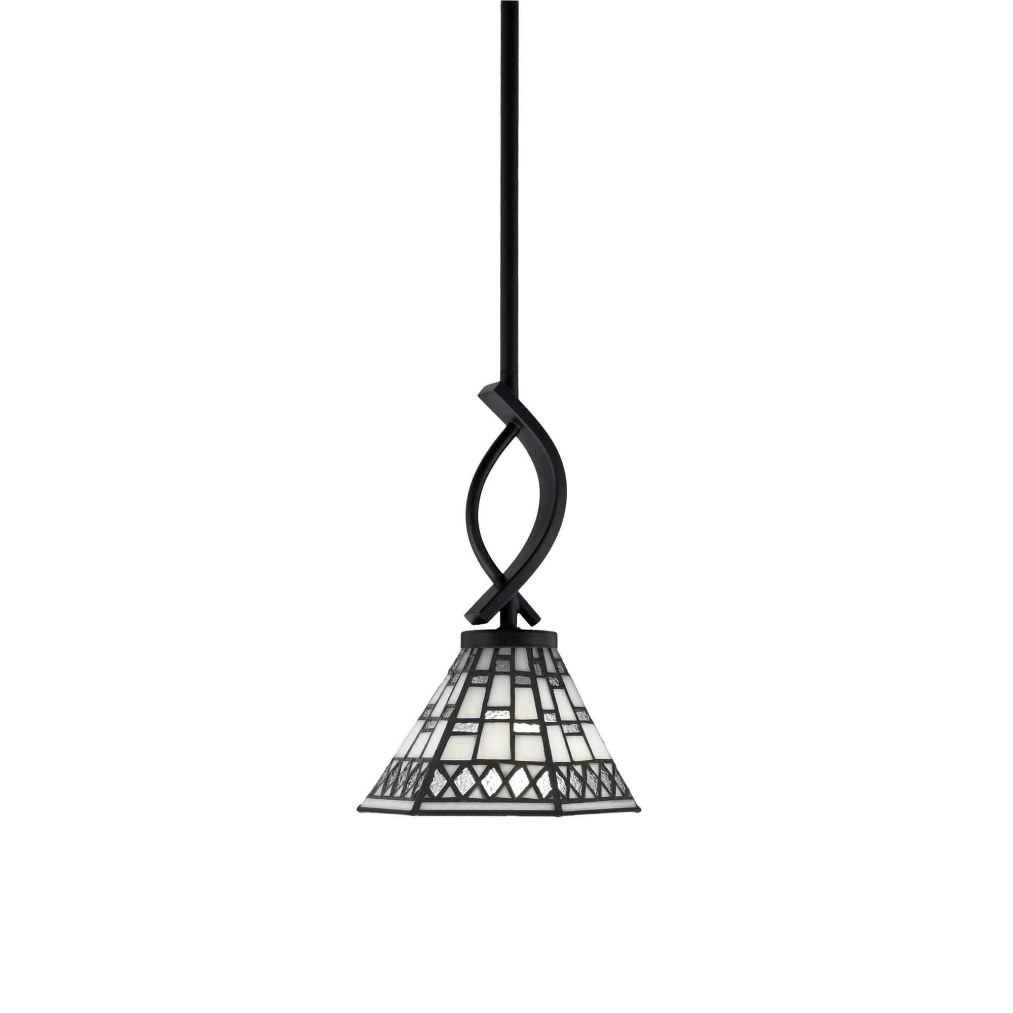 Cavella 1 Light Stem Mini Pendant Shown In Matte Black Finish With 7" Pewter Art Glass