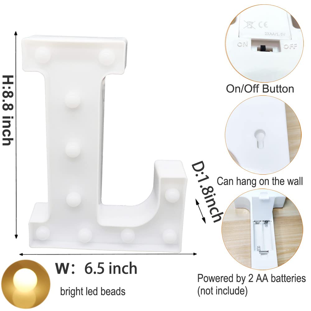 Ausaye Led Letter Lights Alphabet Light Up Sign Night Light For Home Party Wedding Decoration (L)