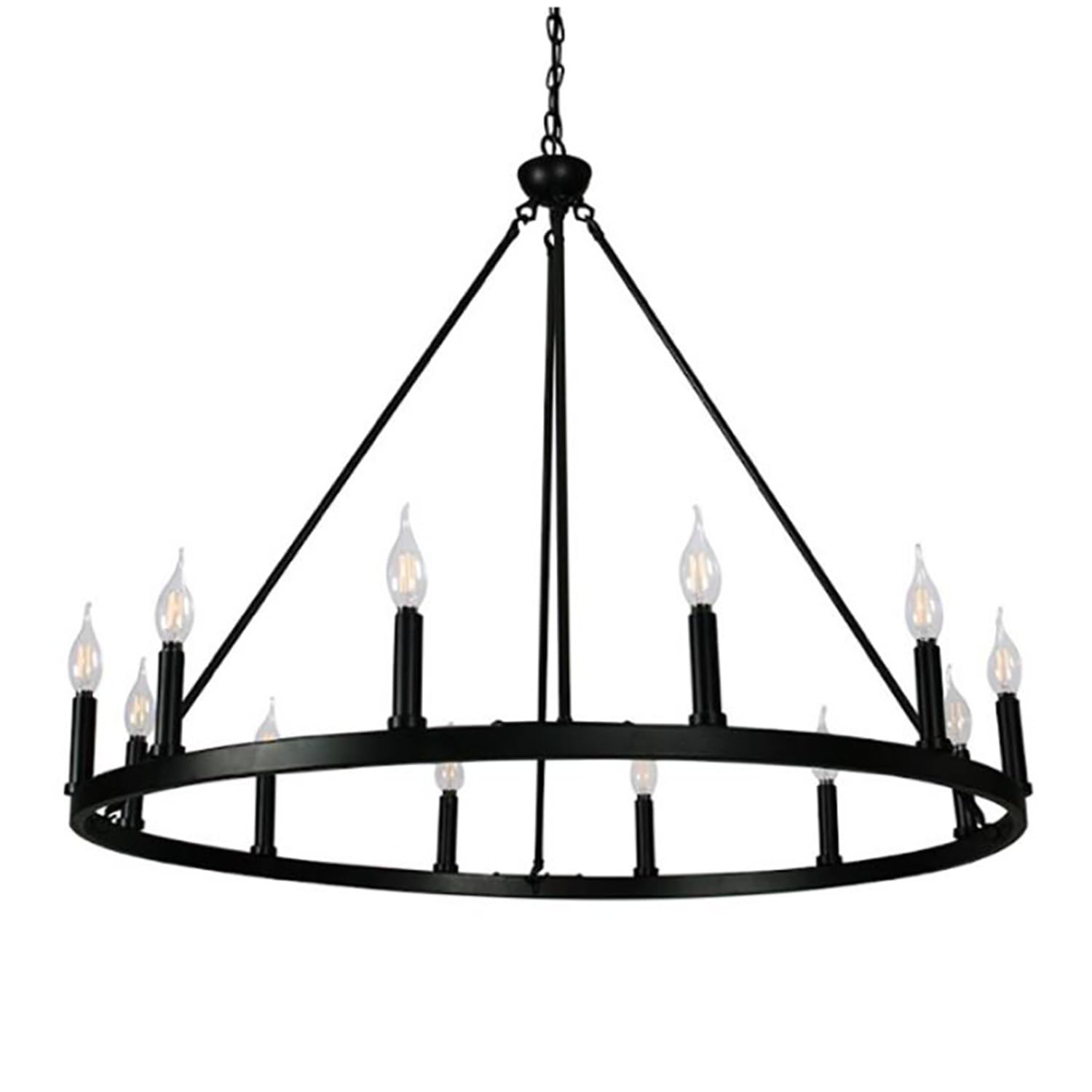 Canyonhome Cahua 12 Light Drum Chandelier, Matte Black Steel & Wooden Pattern, 37&quot; X 37&quot; X 