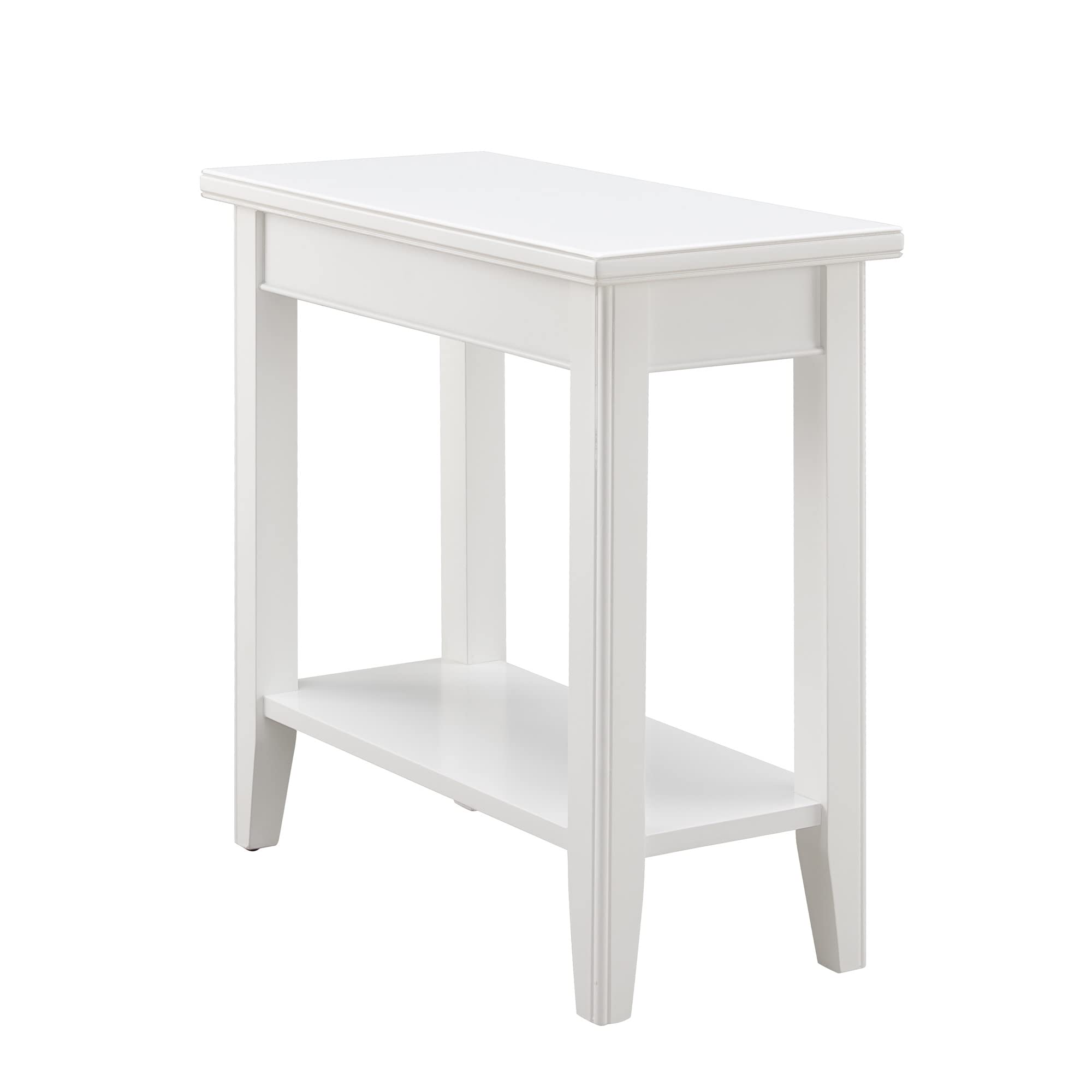 Leick Home Laurent End Table, Solid Wood, Bottom Display Shelf, Narrow, Easy-Assembly, For Living Room/Bedroom, White, 24.0 In. 