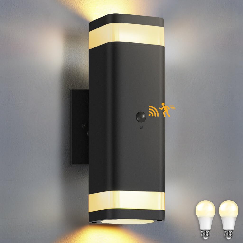 SHIMR Motion Sensor Outdoor Wall Light, Modern Dusk to Dawn Up Down Sconce with 3 Modes, Waterproof Exterior Light Fixture for P
