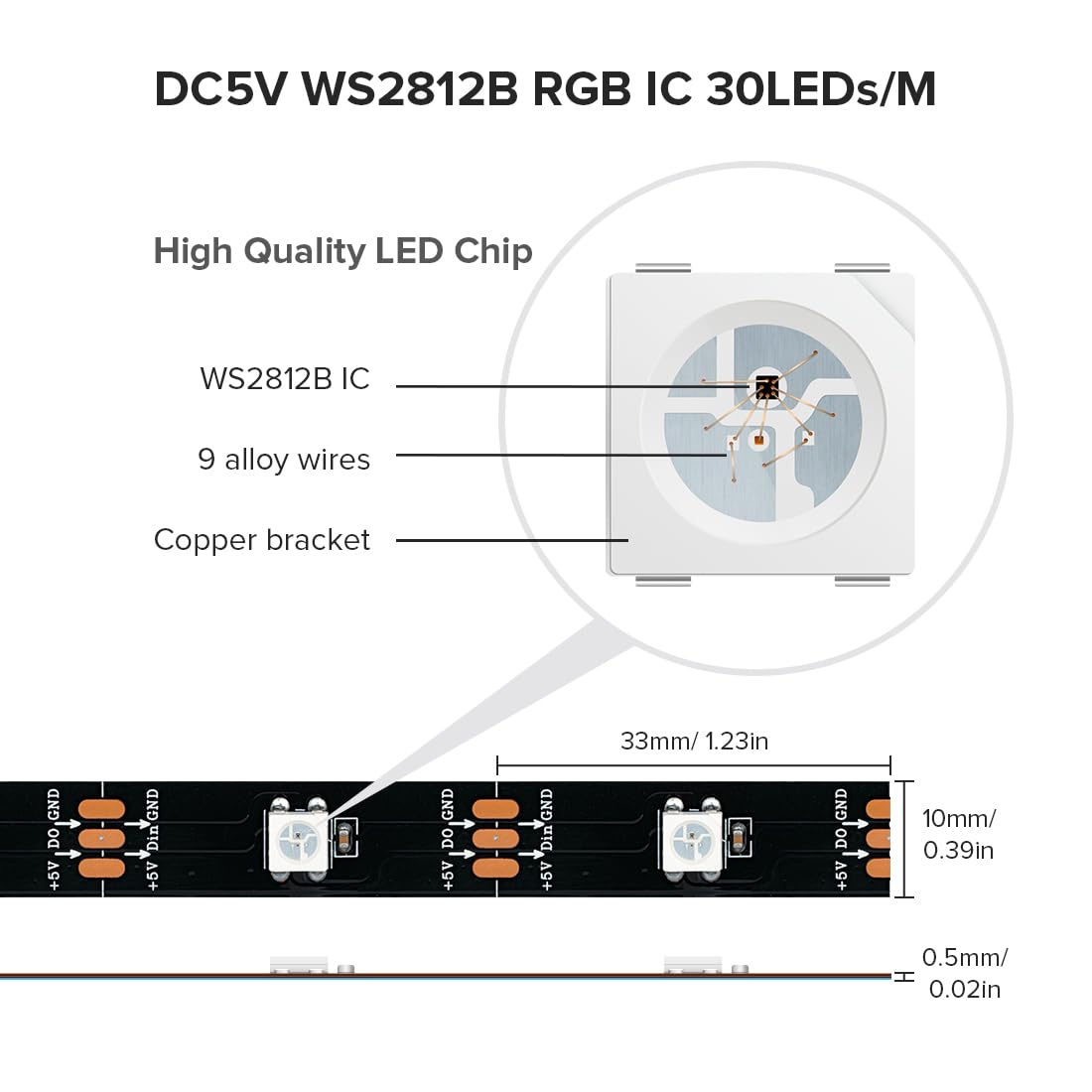 Sezo Ws2812B Eco Led Strip Light 16.4Ft/5M Individually Addressable Programmable 5050Smd Digital Rgb Alloy Wires Flexible Dream Color 30Leds/M Ip30 Non-Waterproof Pcb Black Dc5V