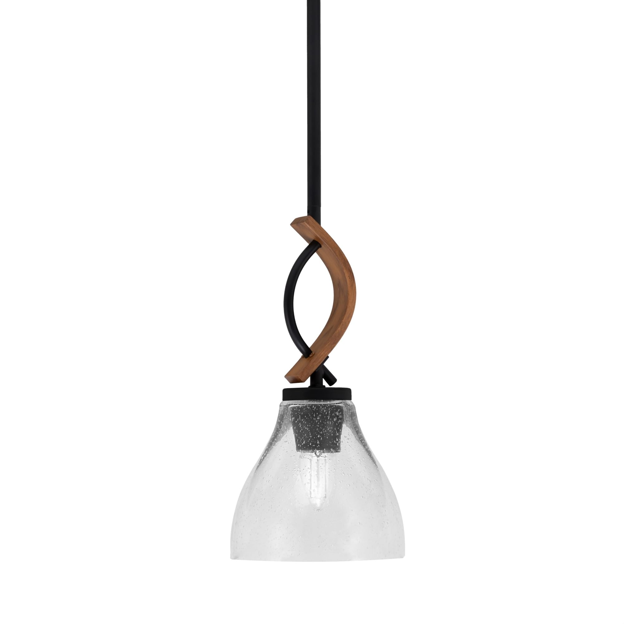 Monterey Stem Hung Mini Pendant, Matte Black & Painted Wood-Look Metal Finish, 6.25&quot; Clear Bubble Glass