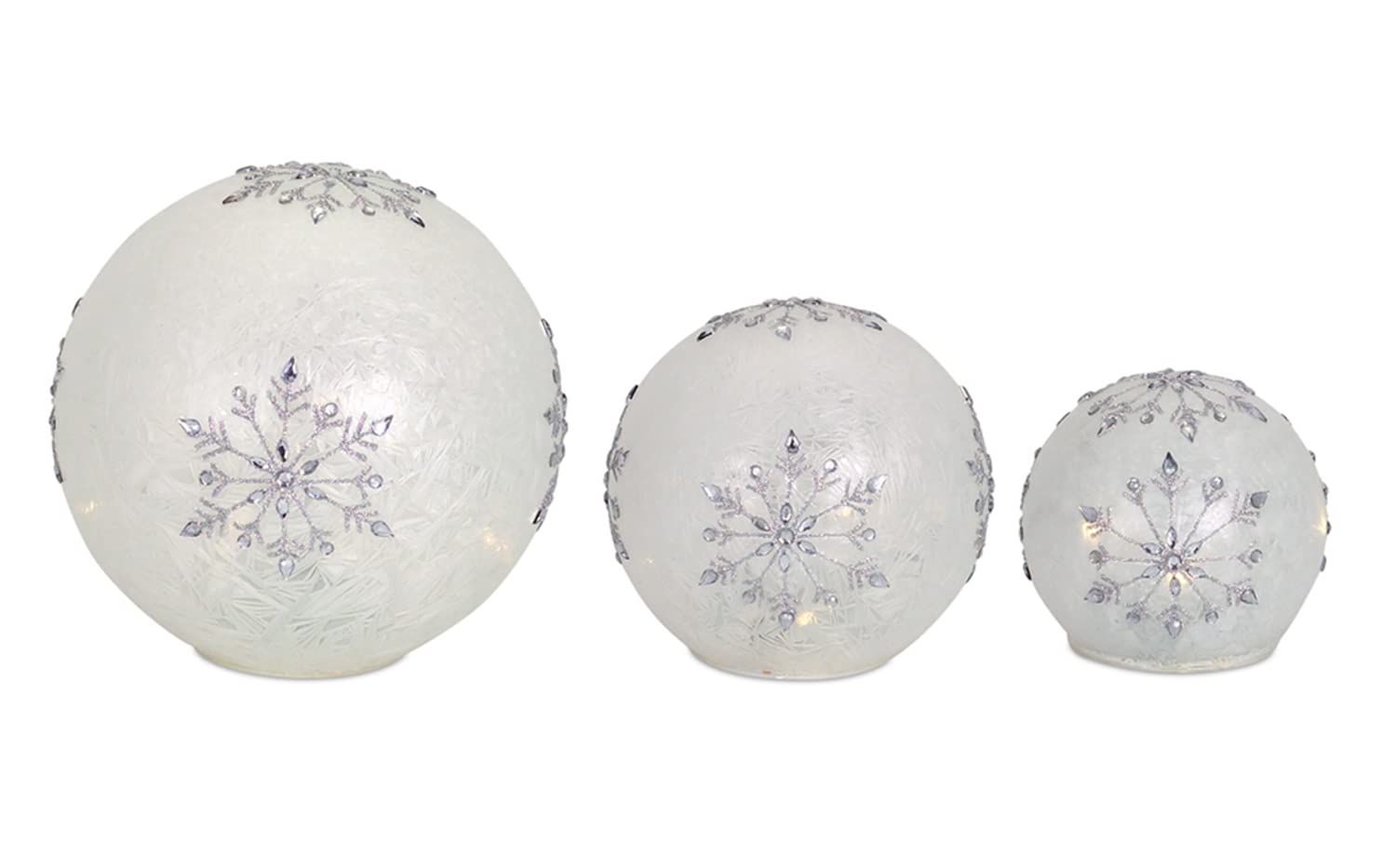 Melrose LED Snowflake Globes Set of 3, White Glass Finish, Model 1799082
