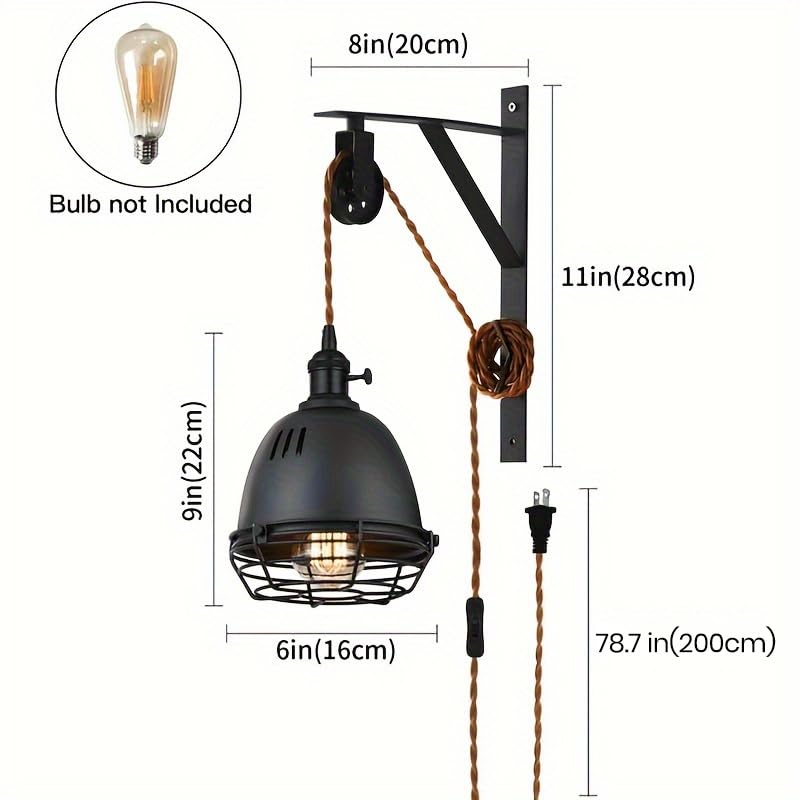Seeblen Vintage Design Industrial Wheel Farmhouse Wall Mount Set Of 2,Pulley Wall Pendant Lamp With 7-Foot Brown Plug And Switch