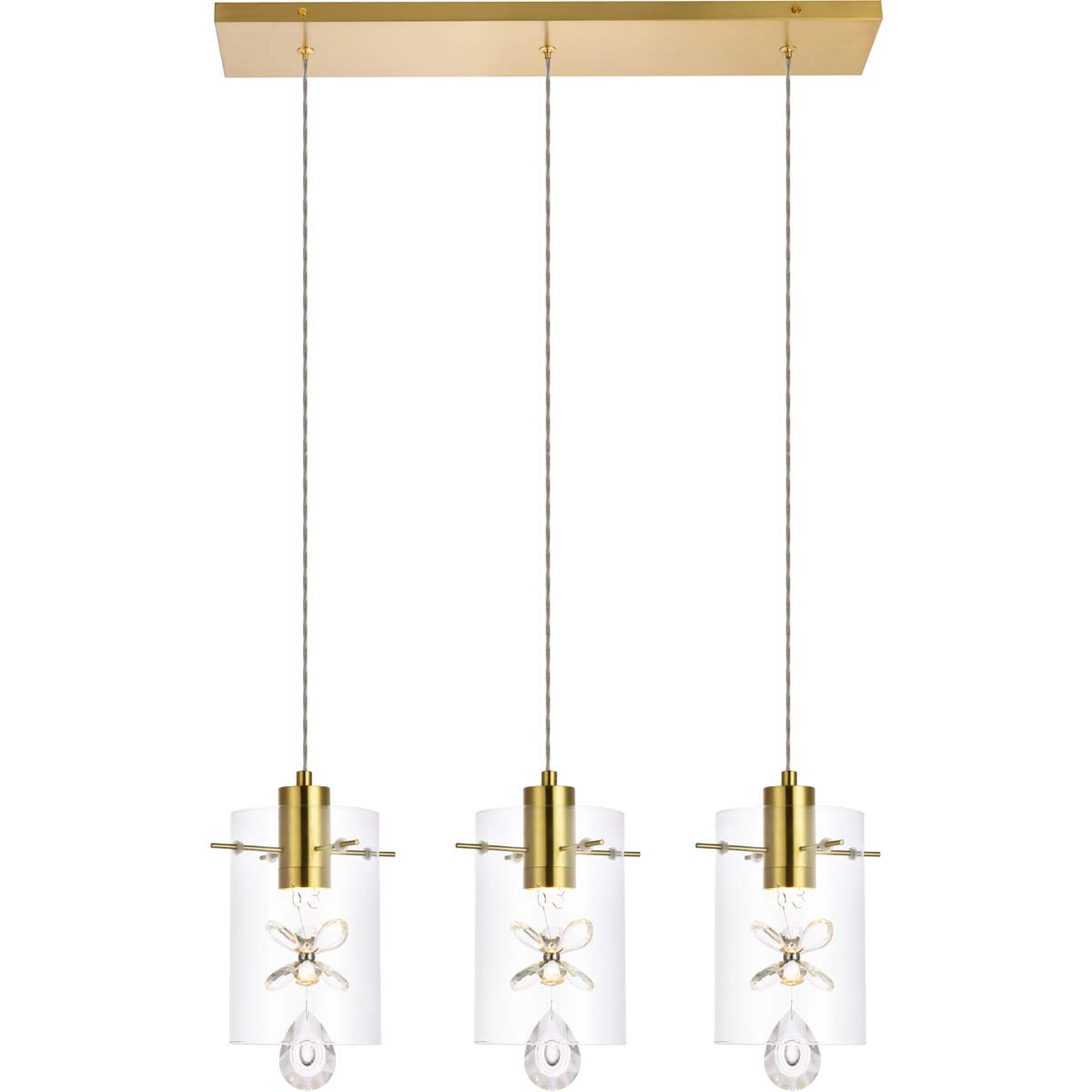 Elegant Lighting Luxurious Hana 3 Lights Pendant for Living Room, Kitchen, Bedroom & Hallway, Gold