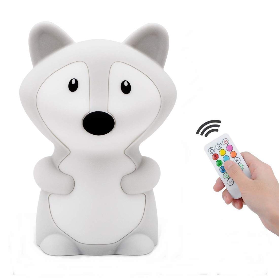 Tianhaixing Fox Kids Night Light, Rechargeable LED Lamp, RGB Colors, Silicone, Model THX8858, White