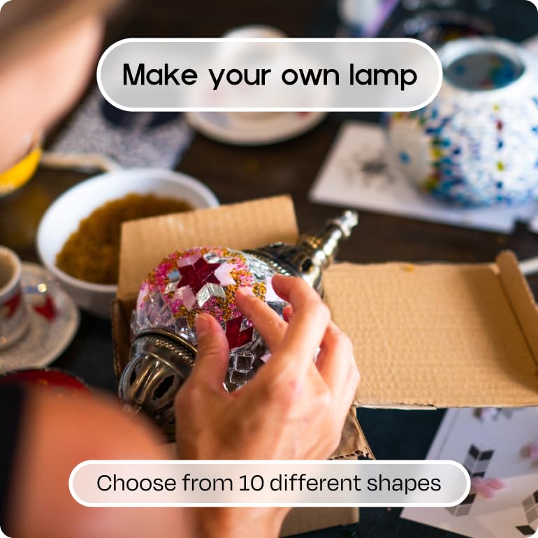 Kraftstories Turkish Mosaic Lamp Kit Diy Glass Decorative Table Bedside Night Light Tabletop For Living Room Bedroom | Make Your Own Lamp | Antique Bronze Base (Sunset)