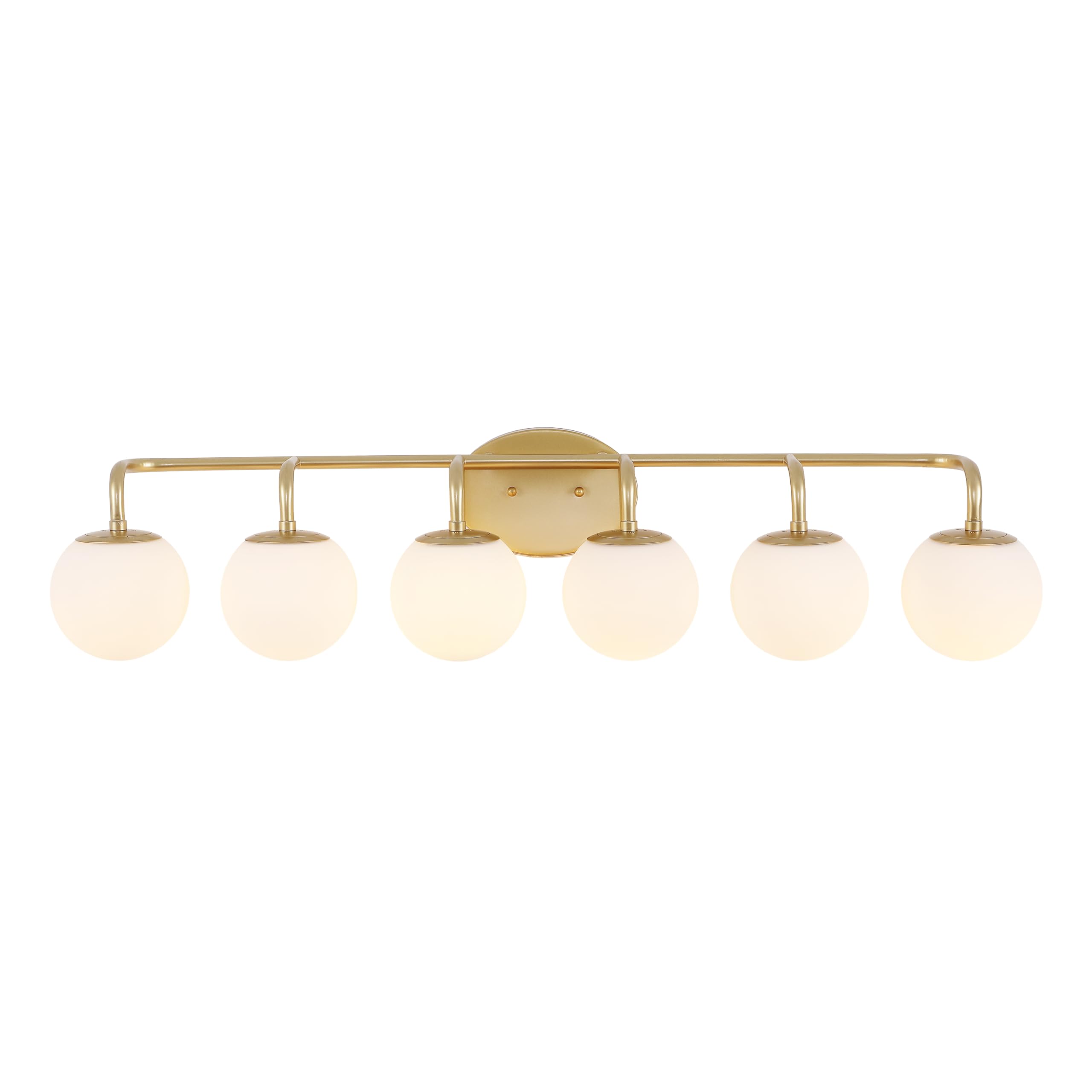 JONATHAN Y 40 Gold Painting Modern Globe Wall Sconce Vanity Light for Bathroom, White Frosted Glass Shade, Midcentury Parisian B