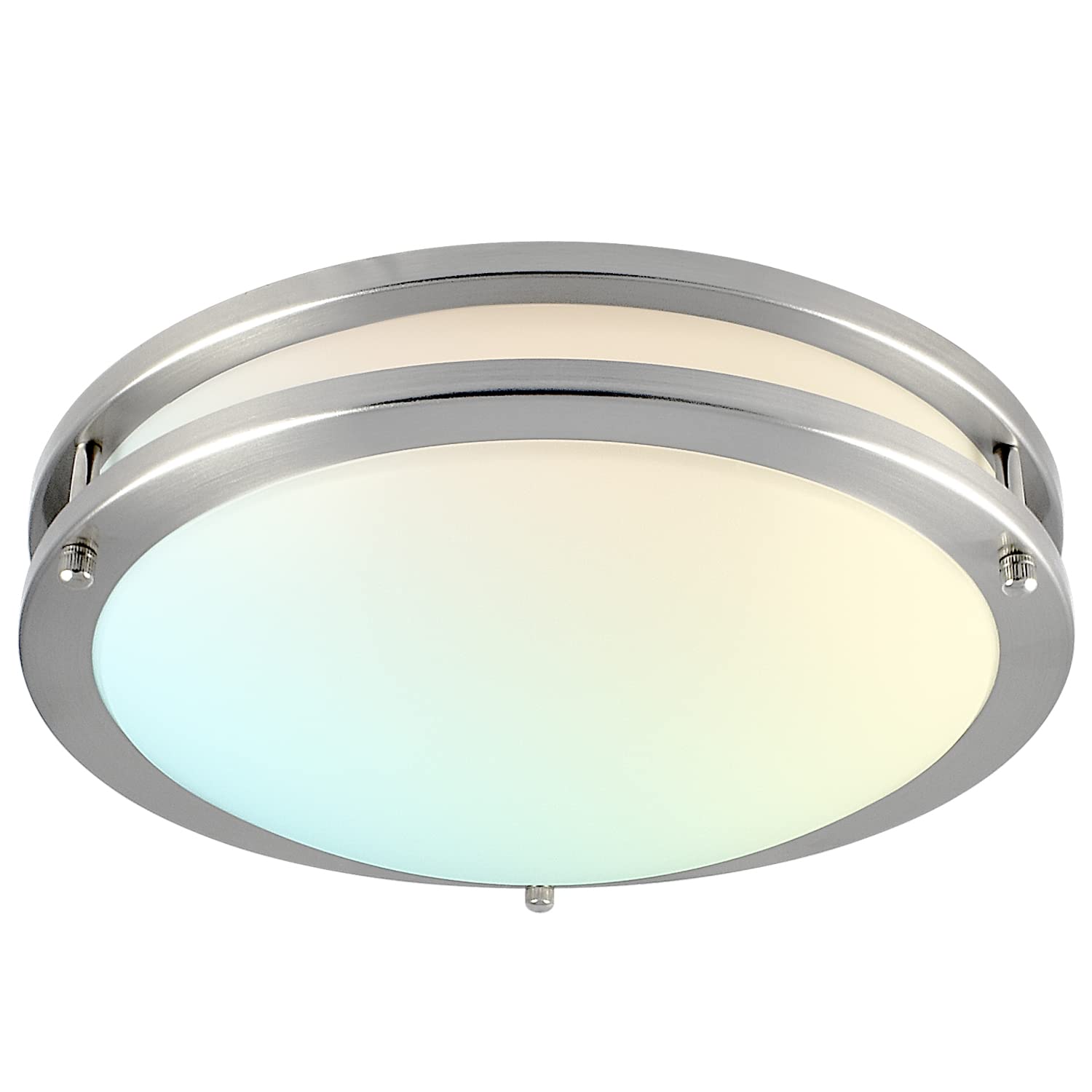 LUXRITE 12 Inch LED Flush Mount Ceiling Light, 14W, 1120 Lumens, Dimmable, CCT Selectable, Brushed Chrome, Model LR23281
