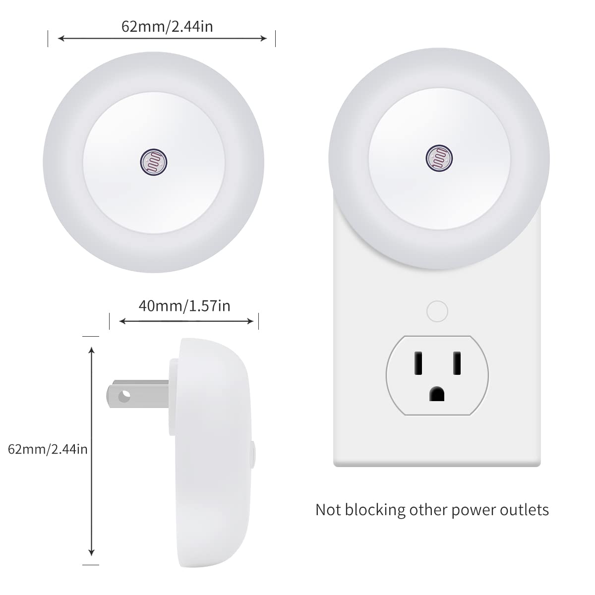 KINUR LED Night Lights 6 Pack with Dusk to Dawn Sensors, Daylight White, Model GB608, Plug-in for Kids Room, Nursery, Bathroom