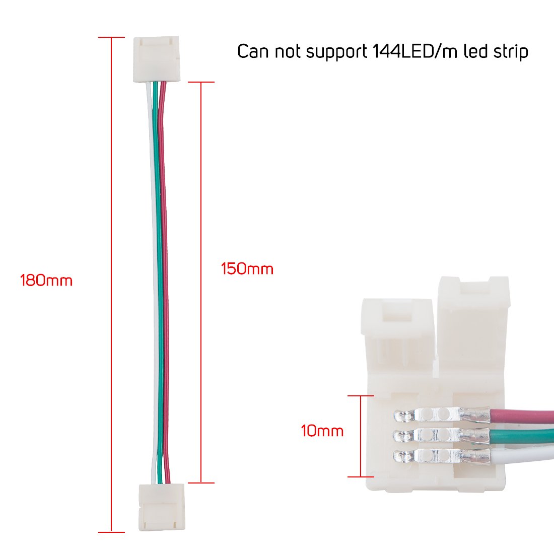 Btf-Lighting 10Pcs 3Pin 10Mm Wide Dual End With 15Cm Long Cable Led Strip Solderless Diy Connector Adapter Conductor For Ws2811 Ws2812B Sk6812 Led Flexible Strip Light