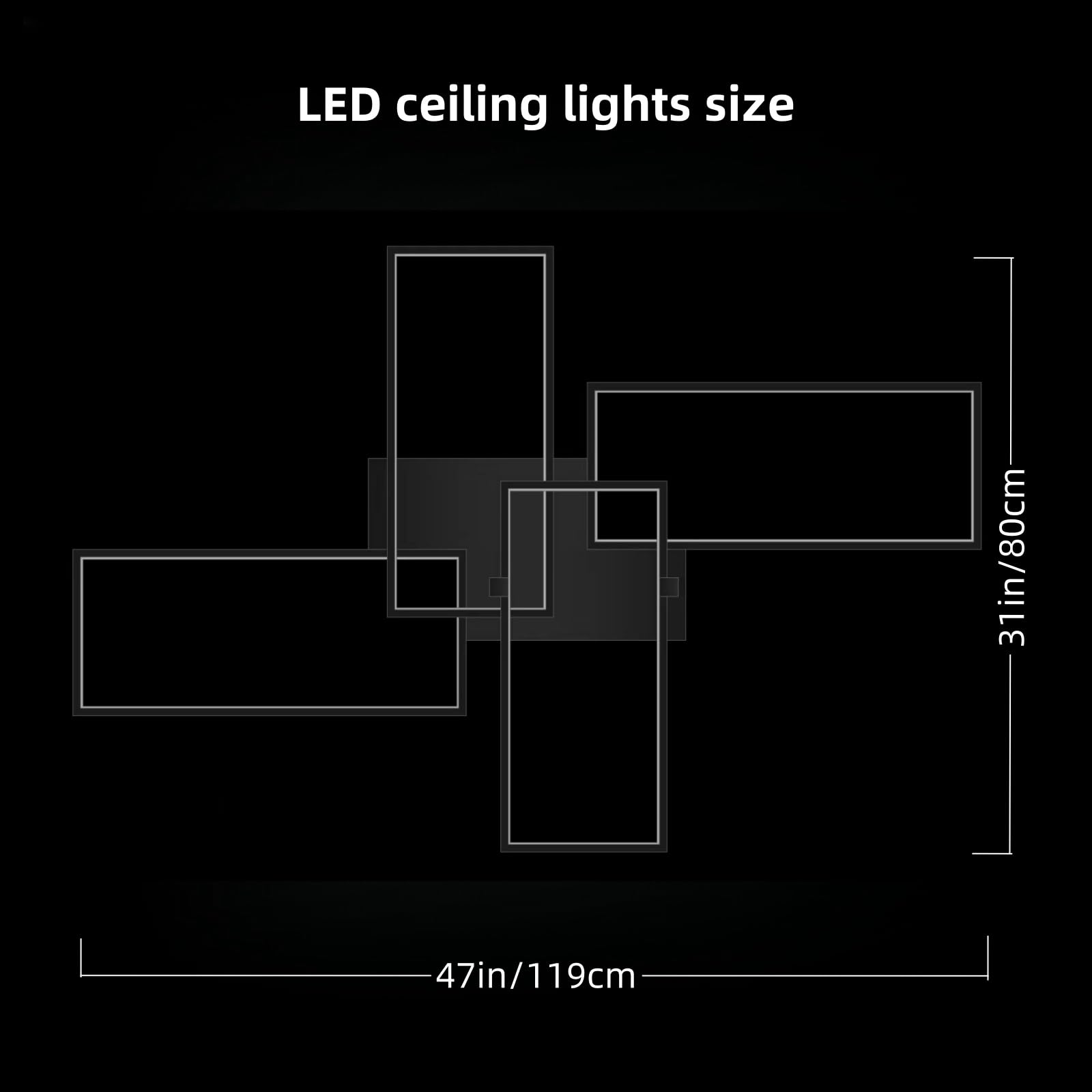 Fbfc 47'' Modern Led Ceiling Light Fixture 65W Dimmable With Remote Control Ceiling Lighting, Black Flush Mount Chandelier Ceili
