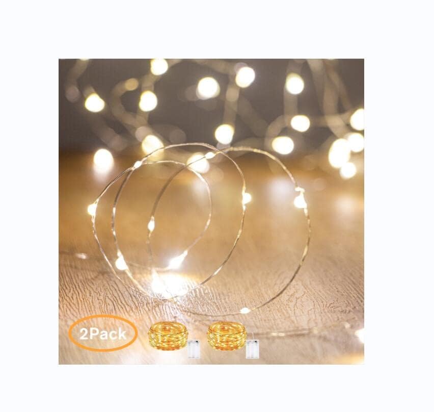 XINKAITE Waterproof LED Fairy String Lights, 10Ft/2pcs, Warm White, Battery Operated, Indoor/Outdoor Decoration, Model TKD2018042501