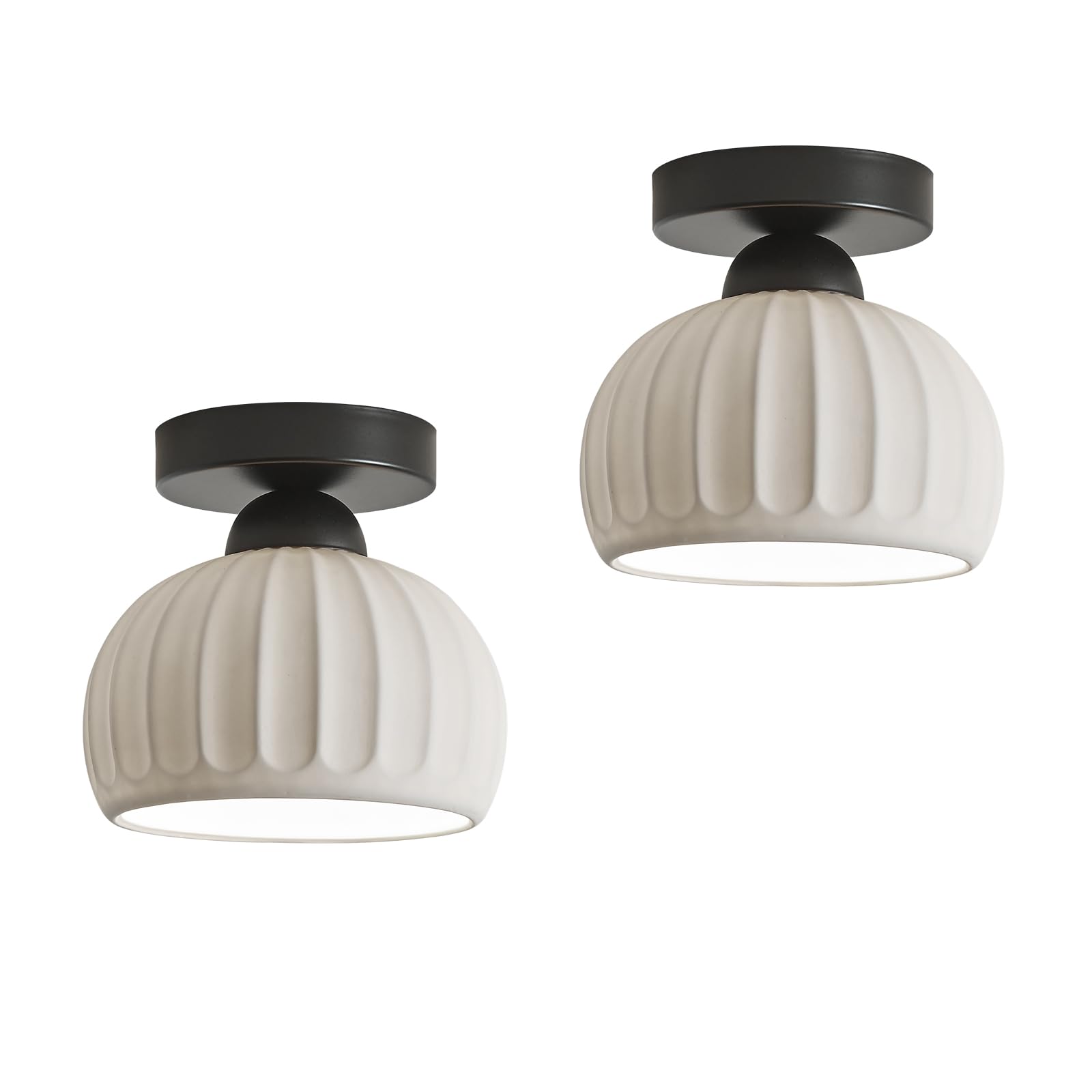 2 Pack Vintage Ceramic Semi Flush Mount Ceiling Light Fixtures, Black Hallway Light Fixtures Modern Ceiling Light, Small Flush Mount Ceiling Light For Dining Room Kitchen Entryway Porch Foyer Hallway