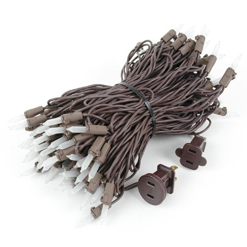 Novelty Lights 50 Feet 100 Bulbs Traditional Incandescent Mini Lights, Frosted On Brown Wire With 6 Spacing, Commercial Grade An