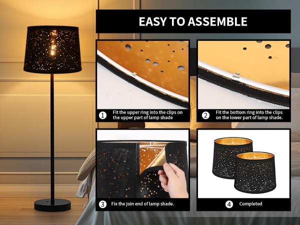 ALUCSET Drum Lampshades Set of 2, Linen, 13inx15inx11in, Starlight Black Gold, Model LLA-S2426X
