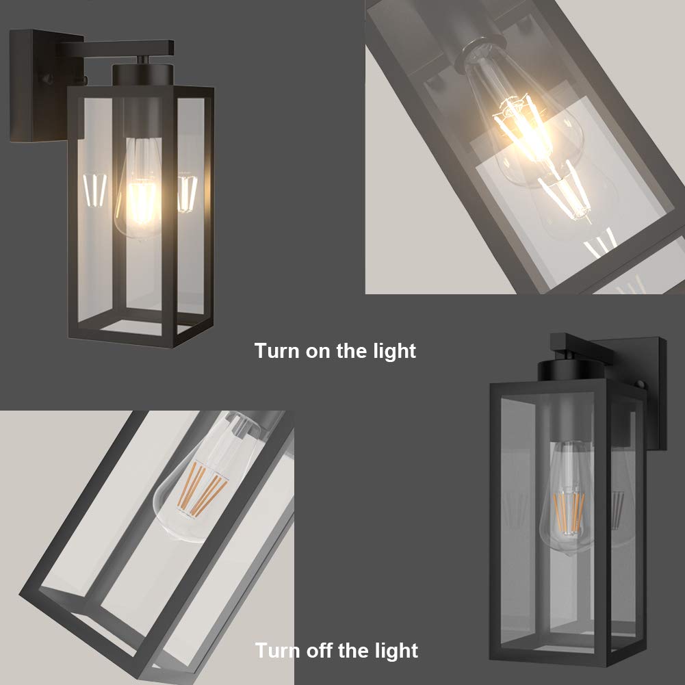 Tipace Outdoor Wall Lantern, Dusk to Dawn Sensor, Matte Black, Metal, Model 113, Clear Glass Shade for Entryway, Garage, Yard