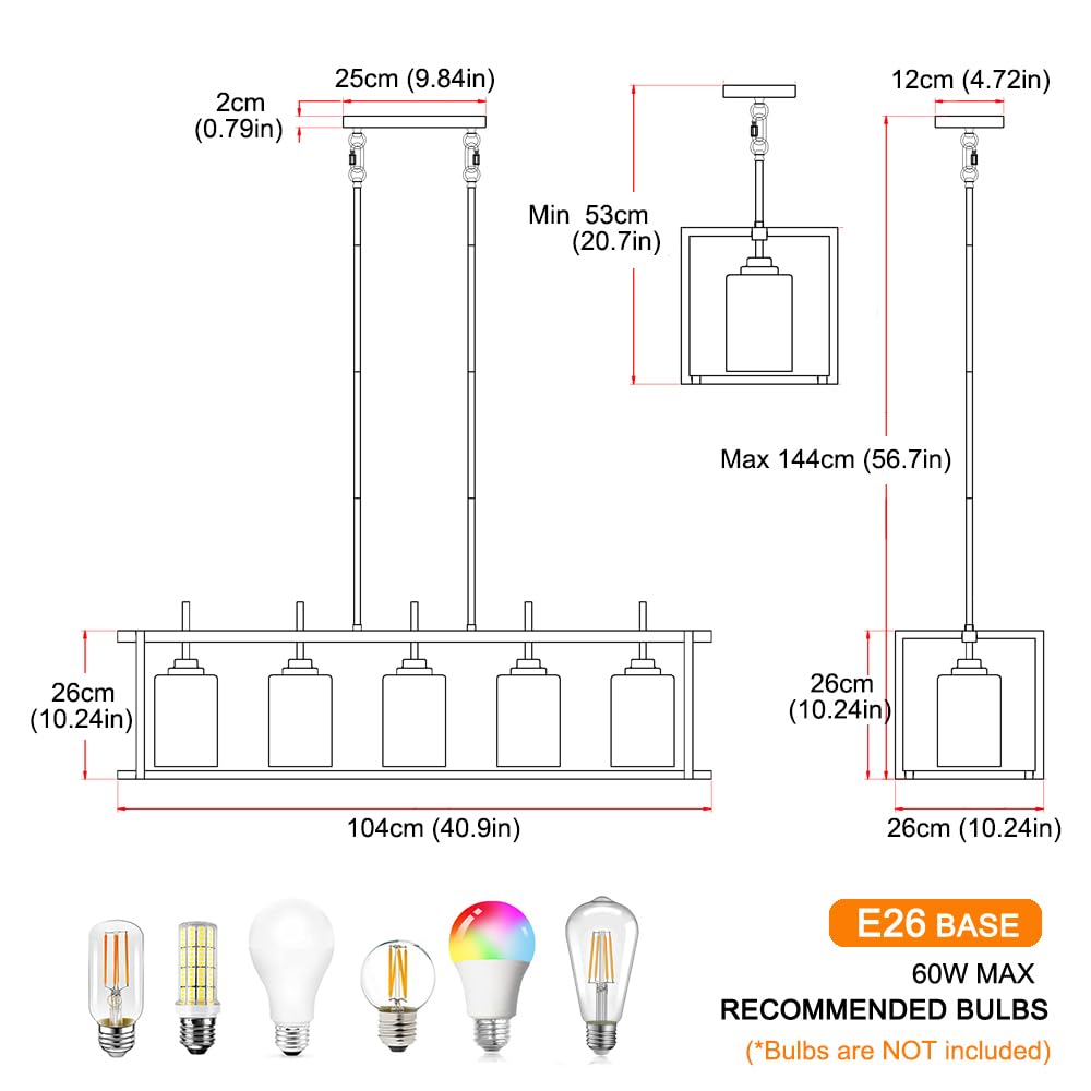 Dsmjfu Black Farmhouse Rectangular Chandelier For Dining Room  5-Light Linear Pendant Lighting  Rectangular Kitchen Island Light Fixture Over Table  Adjustable Height Chandelier Hanging Light