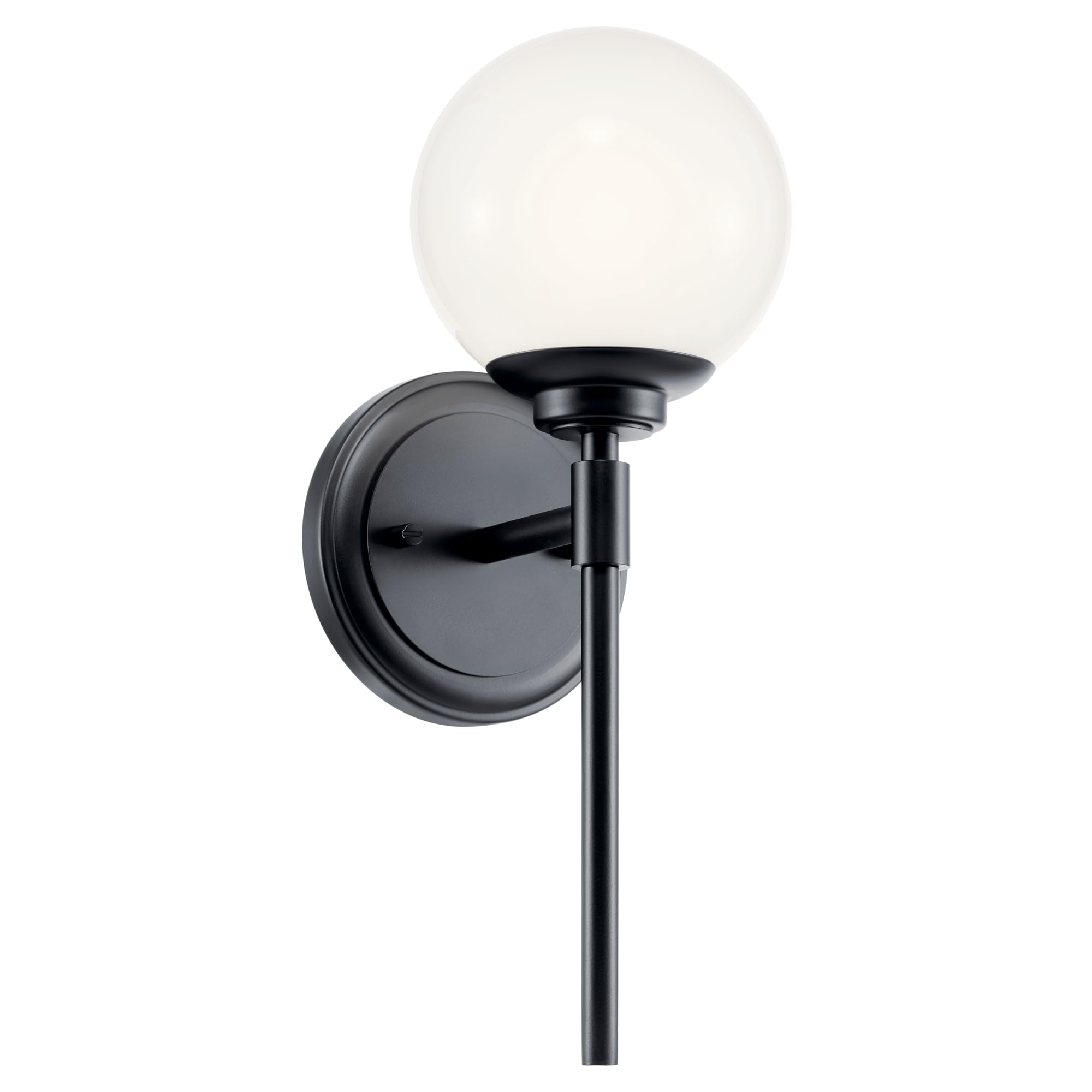 Kichler Benno 1-Light Wall Sconce, Modern Light with Opal Glass in Black, for Bathroom, Powder Room, Kitchen, Bedroom, or Hallwa