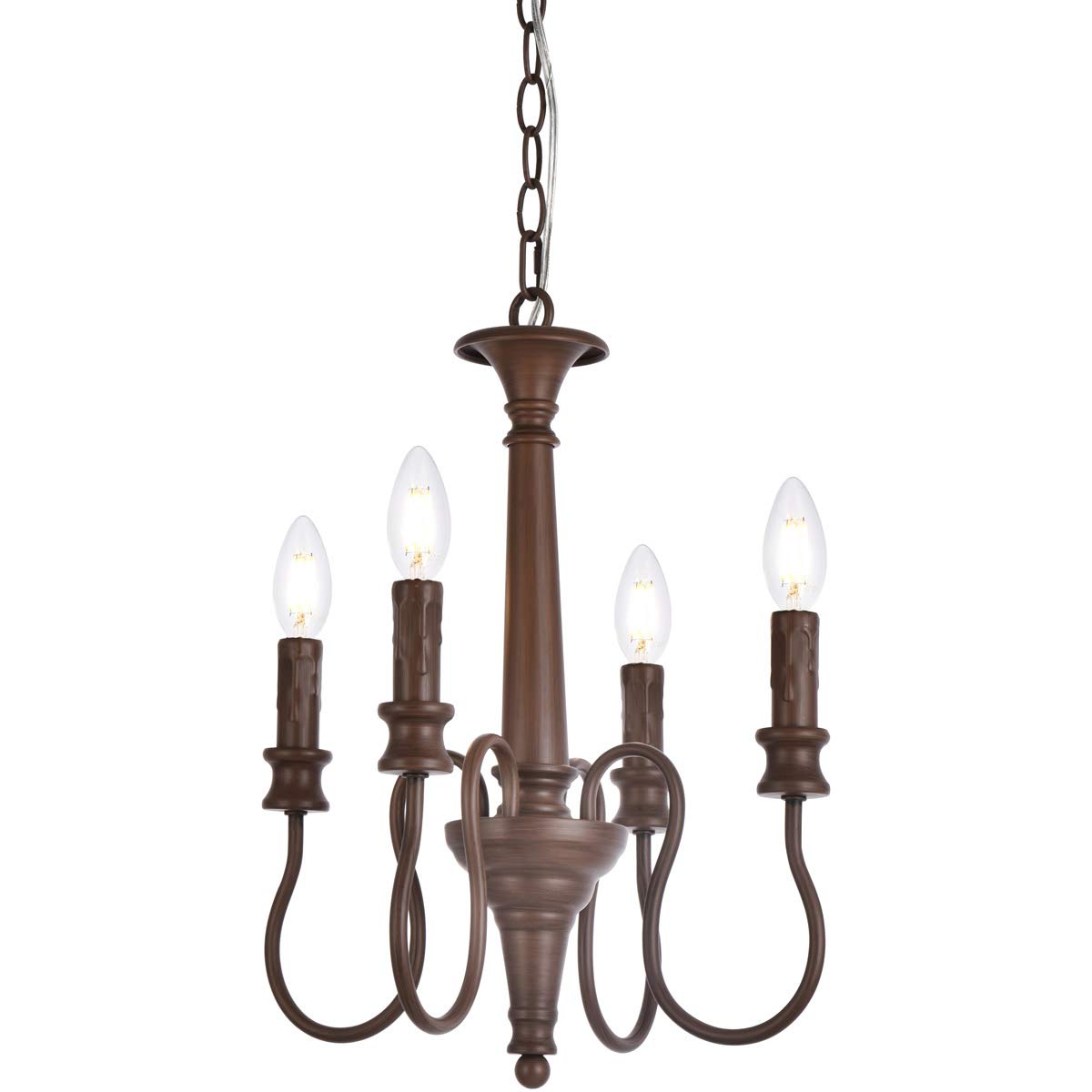 Elegant Lighting Living District Flynx 4-Light Mid-Century Metal Pendant in Weathered Oak