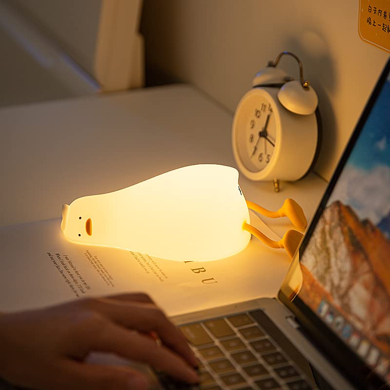Happybag Led Lying Flat Duck Night Light, 3 Level Dimmable Nursery Nightlight,Cute Lamps Silicone Squishy Light Up Duck,Rechargeable Bedside Touch Lamp For Breastfeeding Toddler Baby Kids Decor