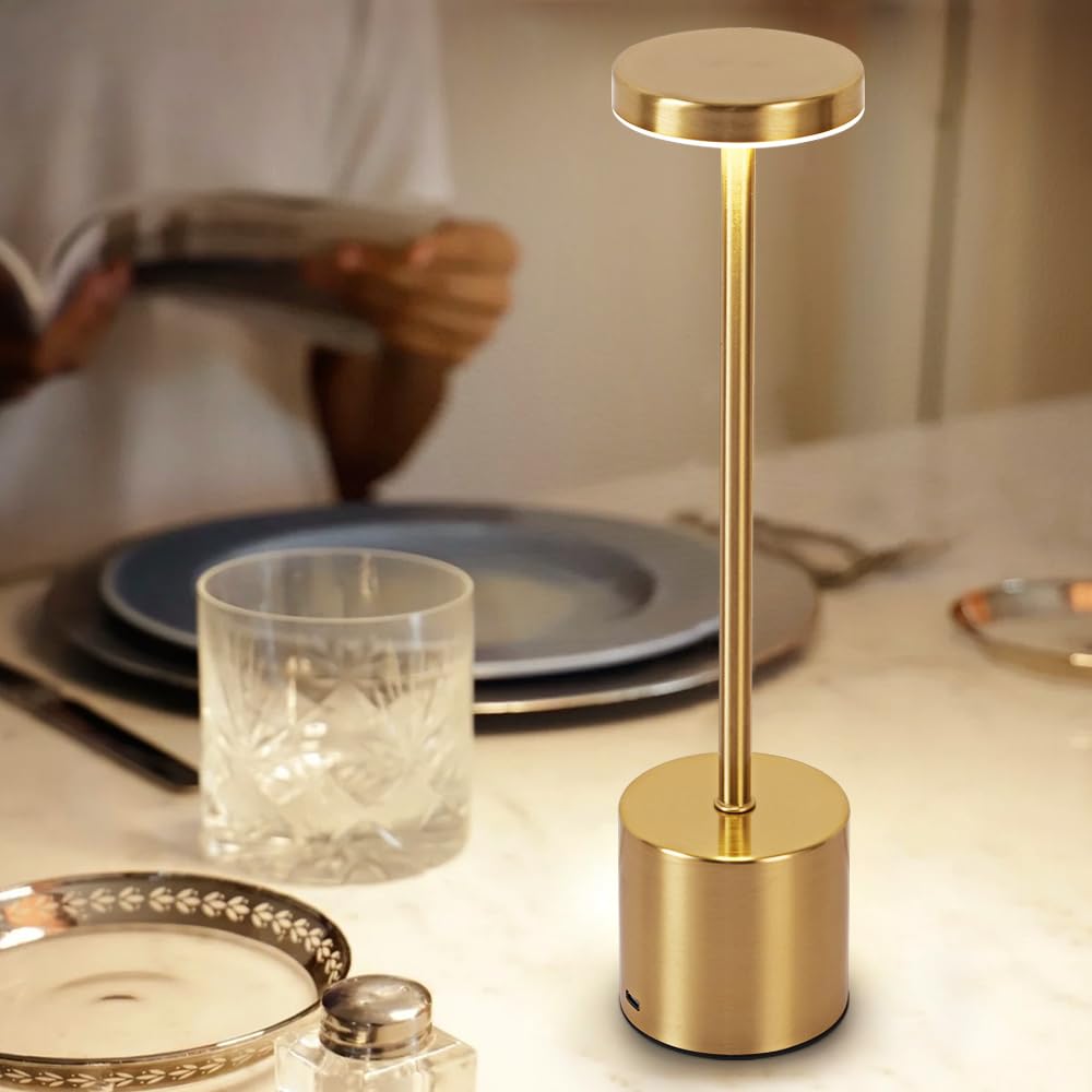 Xih 2 Pack Led Rechargeable Cordless Table Lamps Portable Outdoor 5000 Mah Battery Operated Table Light Touch Control 3 Color Dimmable Touch Lamp For Patio/Cofee/Restaurant/Camping/Dining/Bedroom-Gold