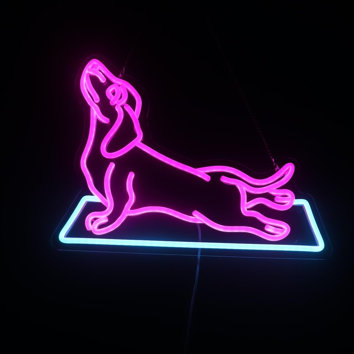 QiaoFei Dachshund Dog Yoga Neon Sign, LED Wall Decor, Acrylic, Fitness Room Art, Christmas Birthday Gift