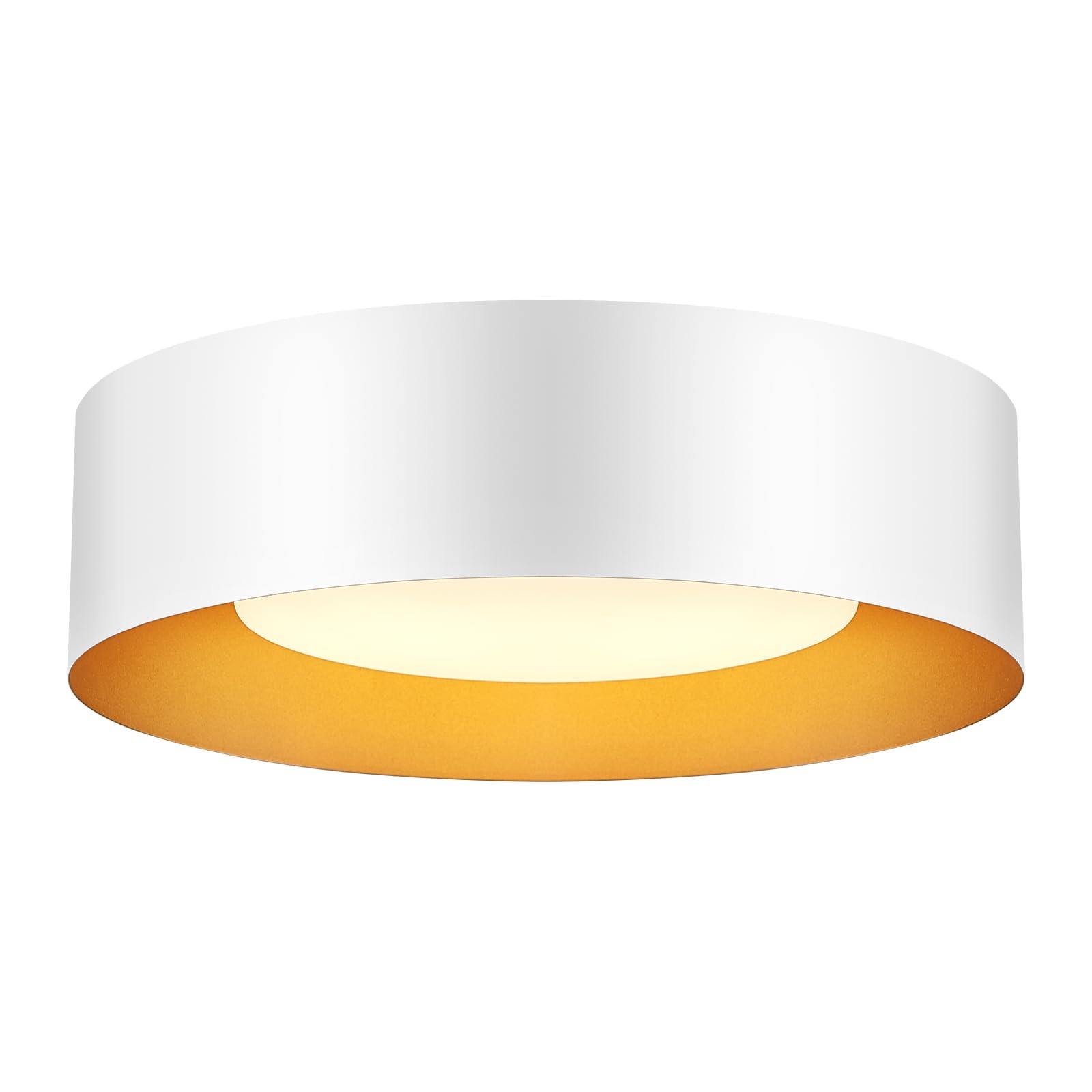 Yiisem Modern White and Gold Flush Mount Ceiling Lights, Glass Round Ceiling Lighting, Minimalist Drum Close to Ceiling Light Fi