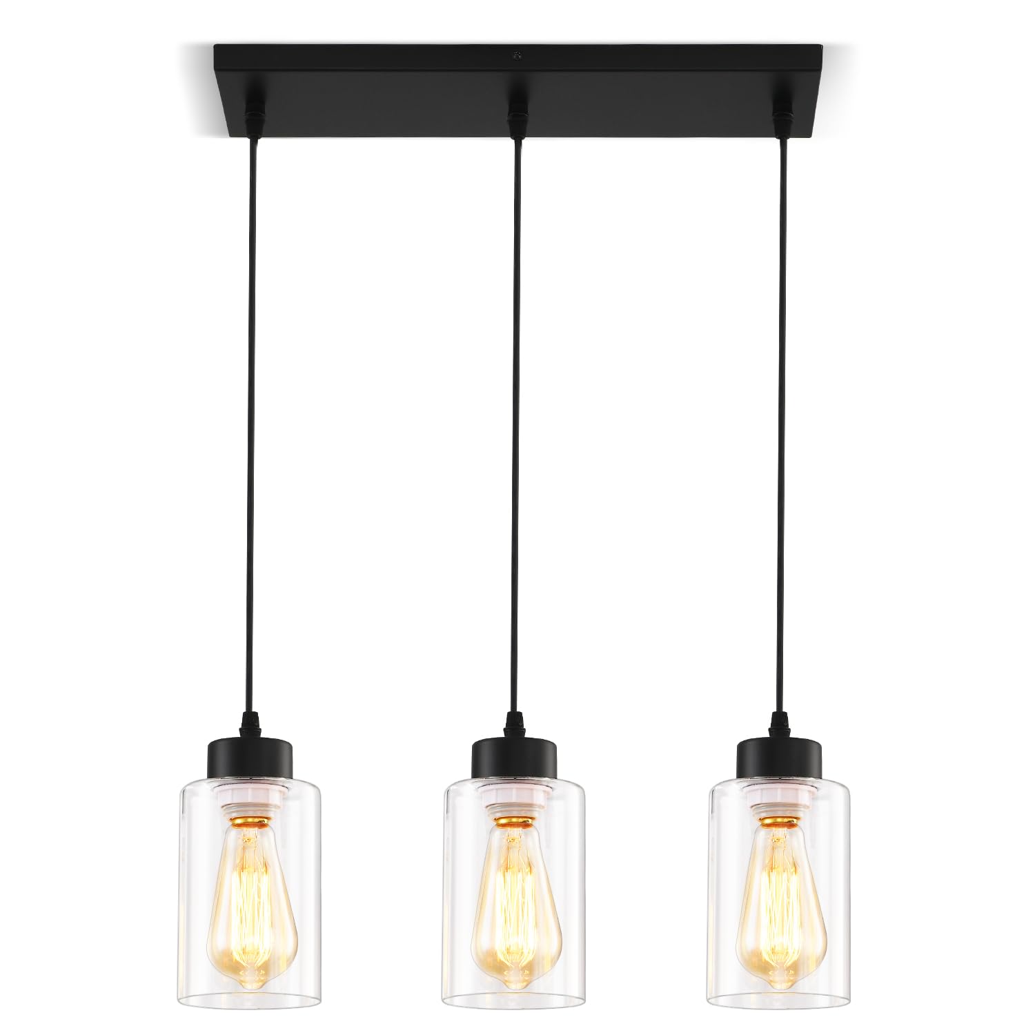 Cafulam Black Chandelier Farmhouse Light Fixtures Over Table  Dining Room Light Fixture Kitchen Island Lighting Chandeliers Modern Pendant Light With Clear Glass Shade Industrial Hanging Lighting