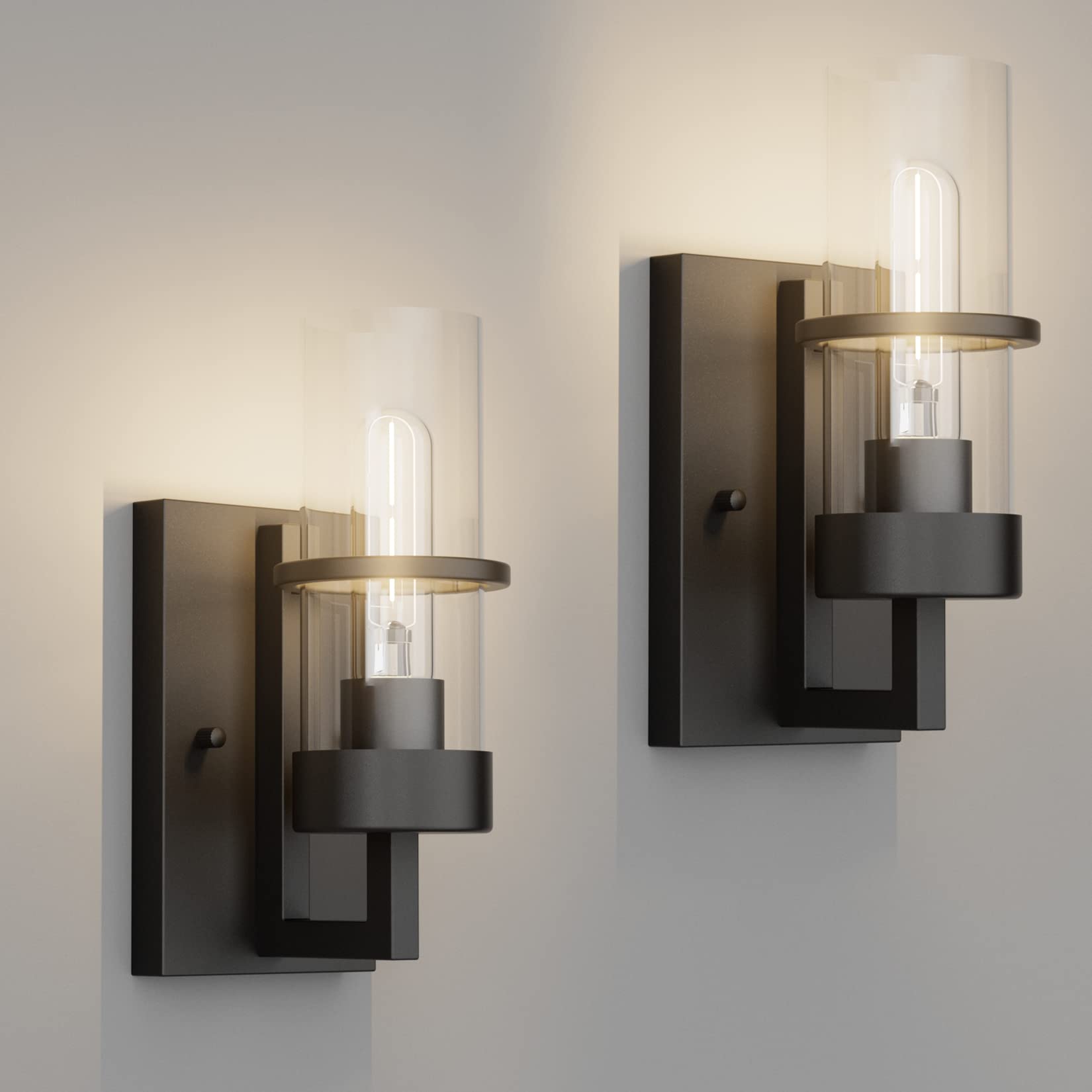 Tipace Black 2-Pack Wall Light Fixtures Industrial Wall Sconces Clear Glass Wall Mount Sconce Wall Lamp for Living Room Bedroom Hallway(Bulb not Include)