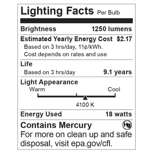 Satco S8324 T4 Quad Tube 18W G24D-2 Base Bright White 4100K Glass