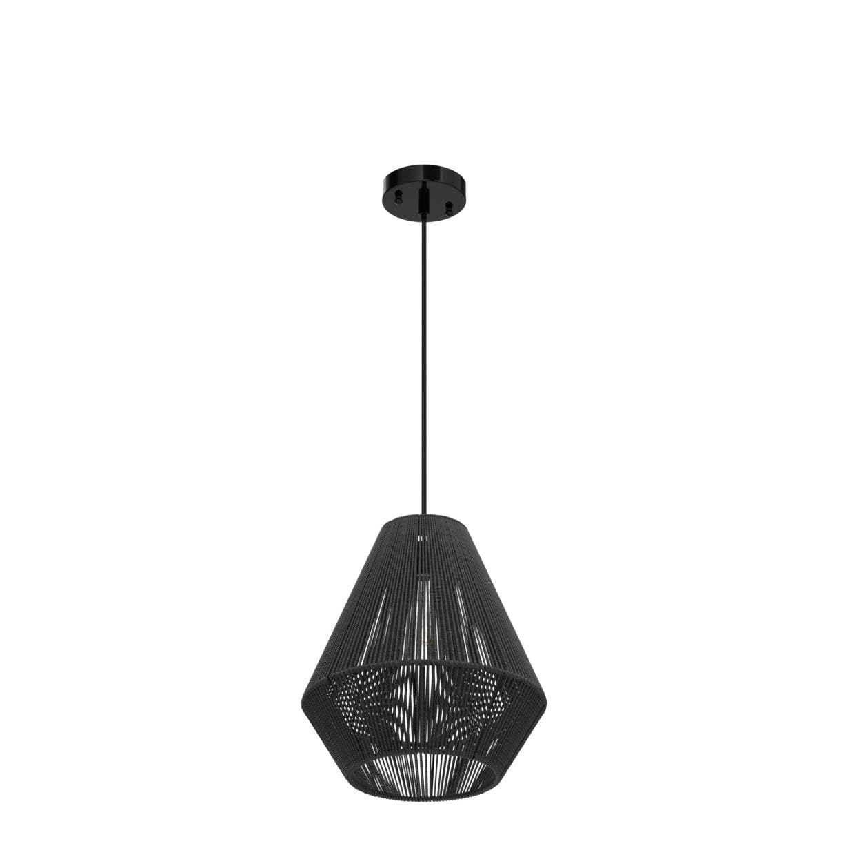 Elyona 11.8&quot; Modern Woven Pendant Light - Black Rattan Shade For Kitchen, Dining, Bar, Bedroom
