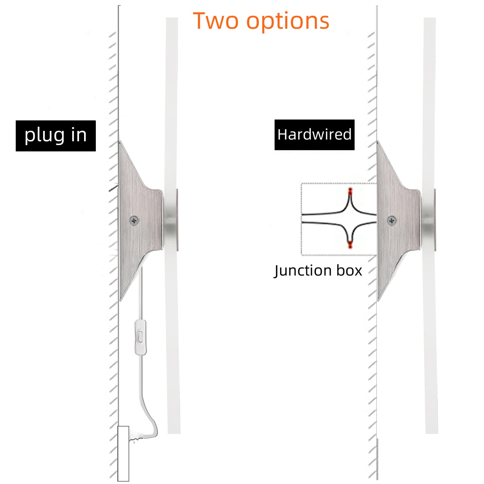 Kicaao Wall Sconces Set Of Two, Modern Wall Sconce Plug In 10W 6000K Cool White Acrylic Wall Lights With 6Ft/180Cm Plug In Cord And On/Off Switch On The Cord