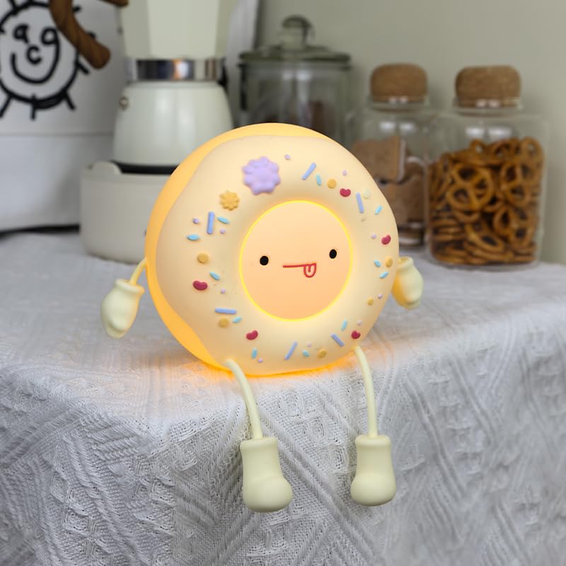 Ipalmay Doughnut Night Light - Kawaii Donut Bedside Night Lamp Desk Decor Usb Recharging, Delay-Off Bedroom Sleep Light, Cute Gi